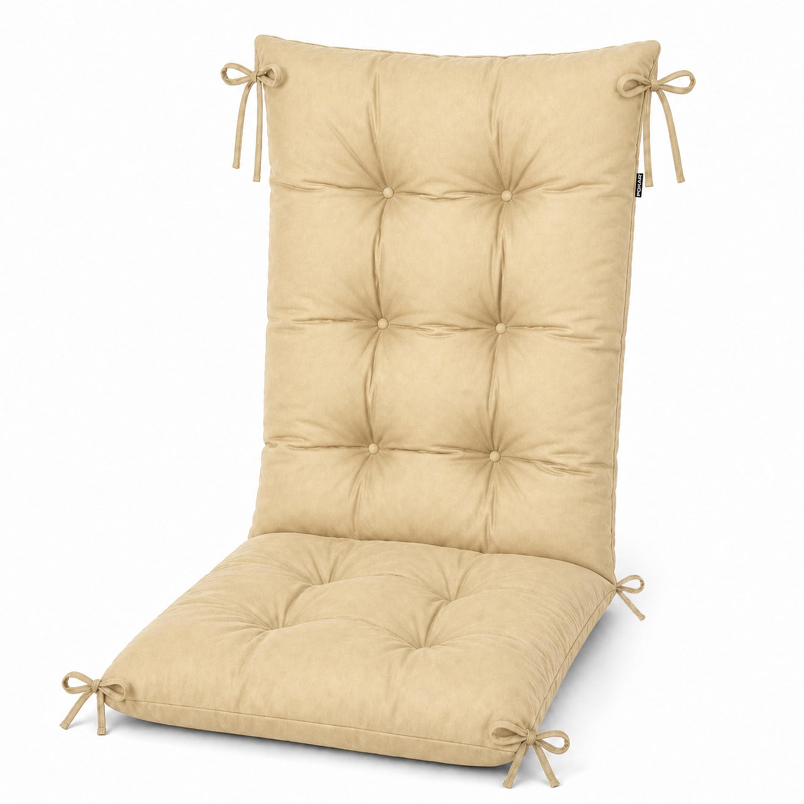POKAR Cuscino Sedia Giardino con Schienale Alto 120x50x10 cm | Trapuntato Impermeabile Idrorepellente | Cuscino per Poltrona da Esterno | Imbottitura Spessa | Oeko-Tex | Prodotto in UE | Beige