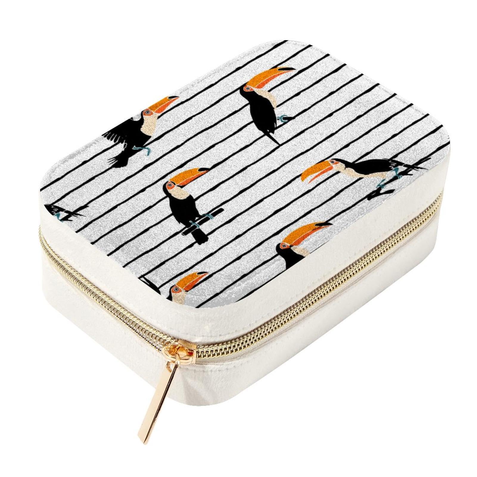 Boîte à bijoux de voyage en velours, l'écrin compact motif toucan pour vos escapades