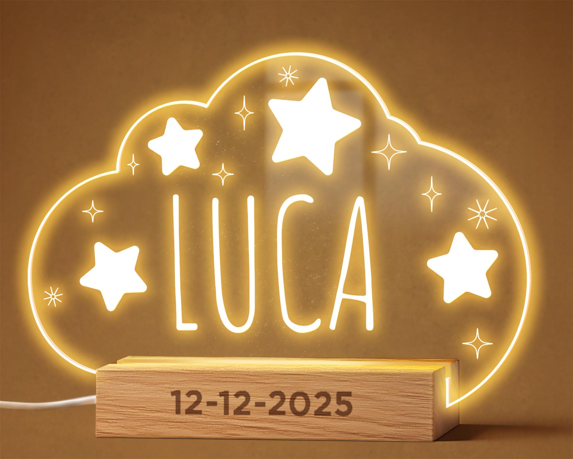 Panorama Lámpara Personalizada Bebé 22x15 cm - Modelo Nombre - Luz Nocturna para Pequeños - Lámparas Personalizadas Decorativas - Regalos Originales Bautizos