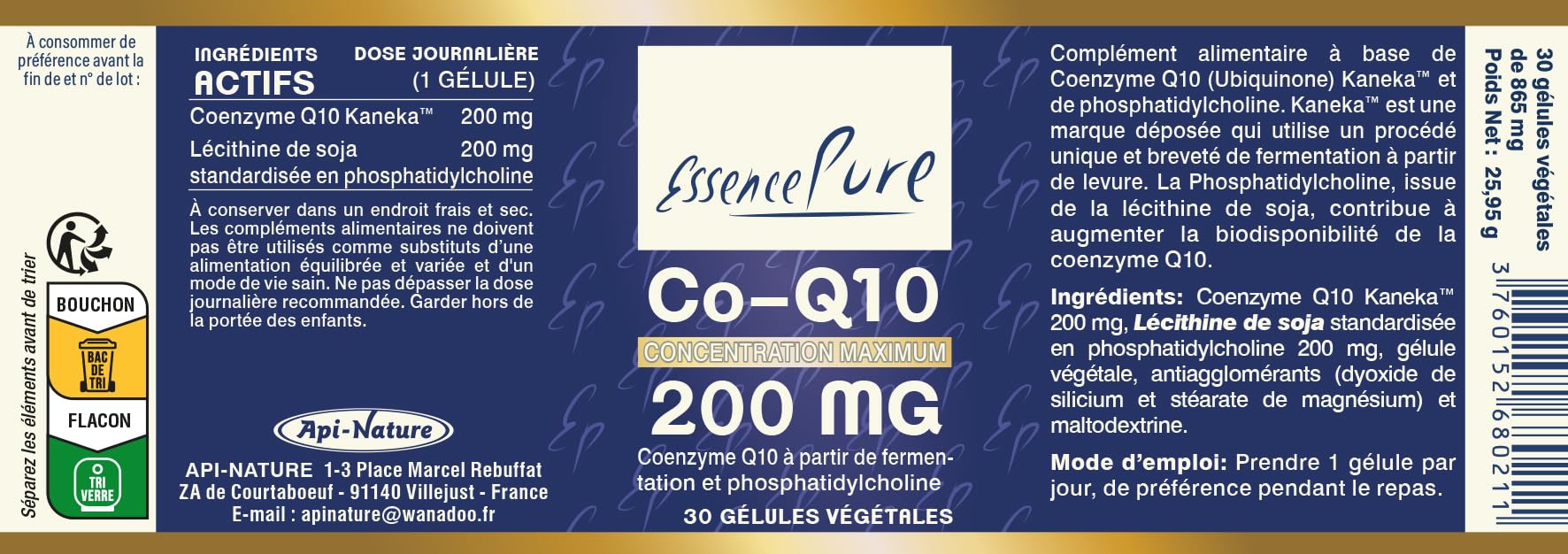 Coenzyme Q10 200 mg, Essence Pure, 30 Gélules