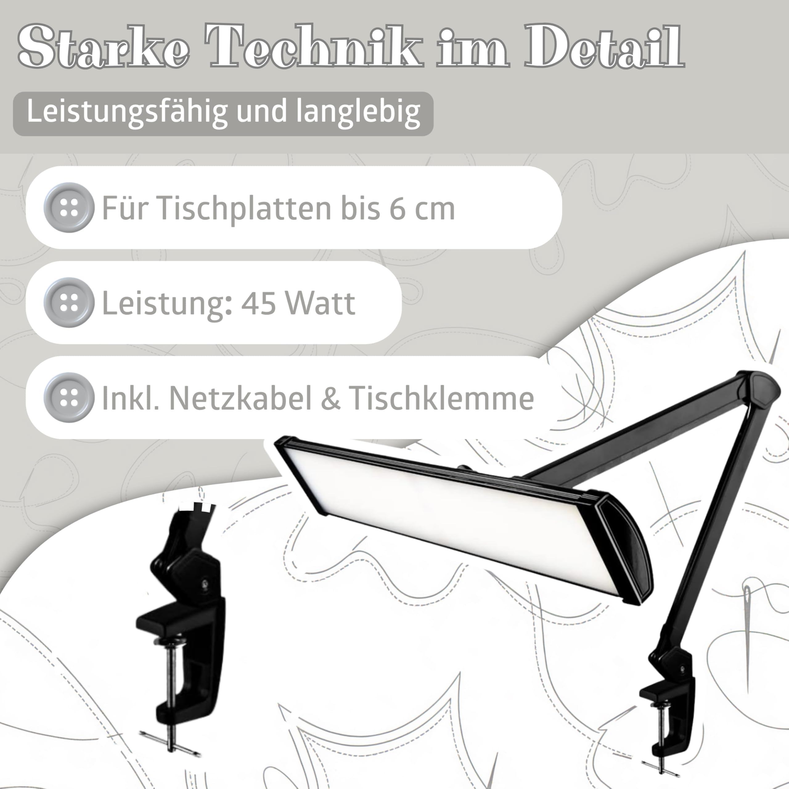 SEMPLIX LED Arbeits-Tischlampe mit 540 LEDs – dimmbar & augenschonend – 5 Lichtstufen – flexibel dreh- & schwenkbar – mit Tischklemme