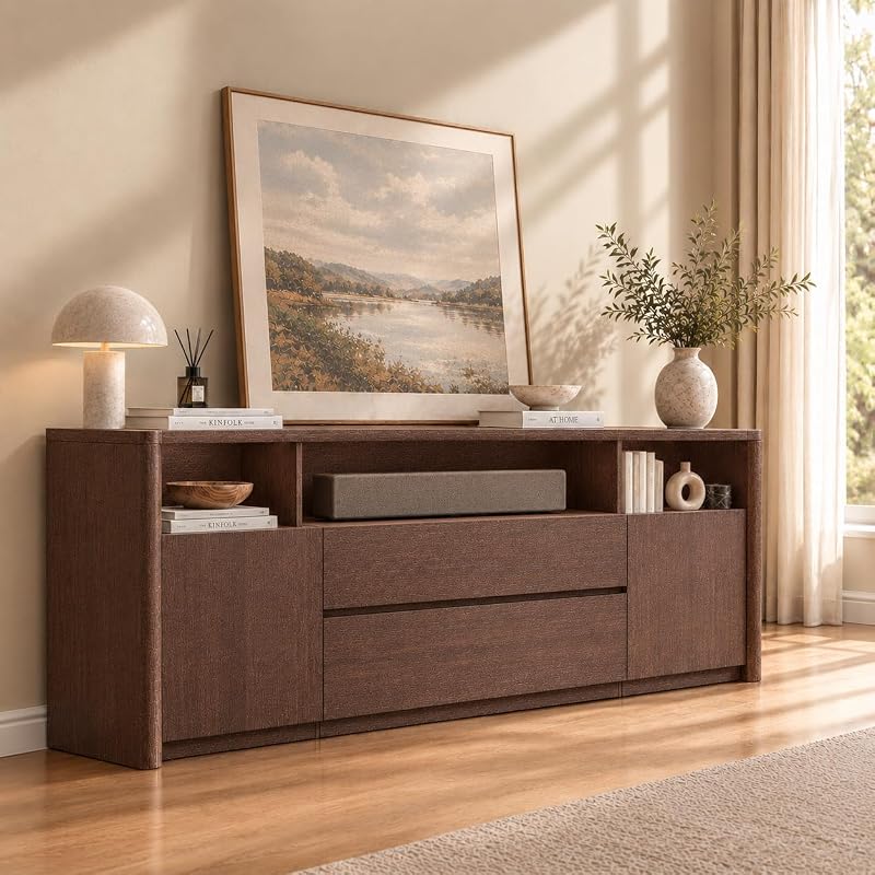 Amada 70" Mid Century TV Stand for TVs Up to 80", Thick TV Console, Walnut image 5