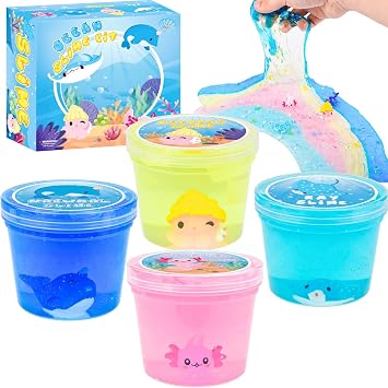 4-Pack Clear Crystal Slime, Glitter Crunchy Stress Relief Toy for Kids
