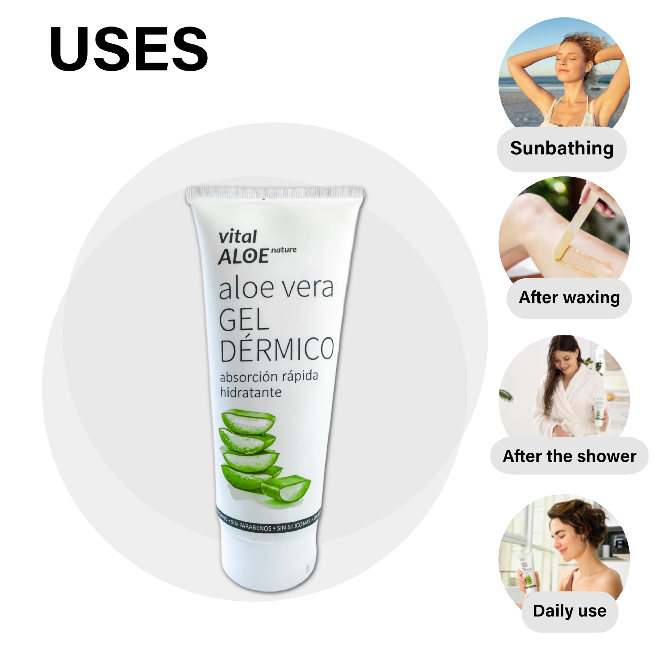 Gel Dermico Aloe Vera 5x75 ml | Gel Idratante Viso e Corpo con Aloe Vera Bio | Doposole e Post-Depilazione | Rapido Assorbimento, Vegan, Senza Parabeni e Siliconi