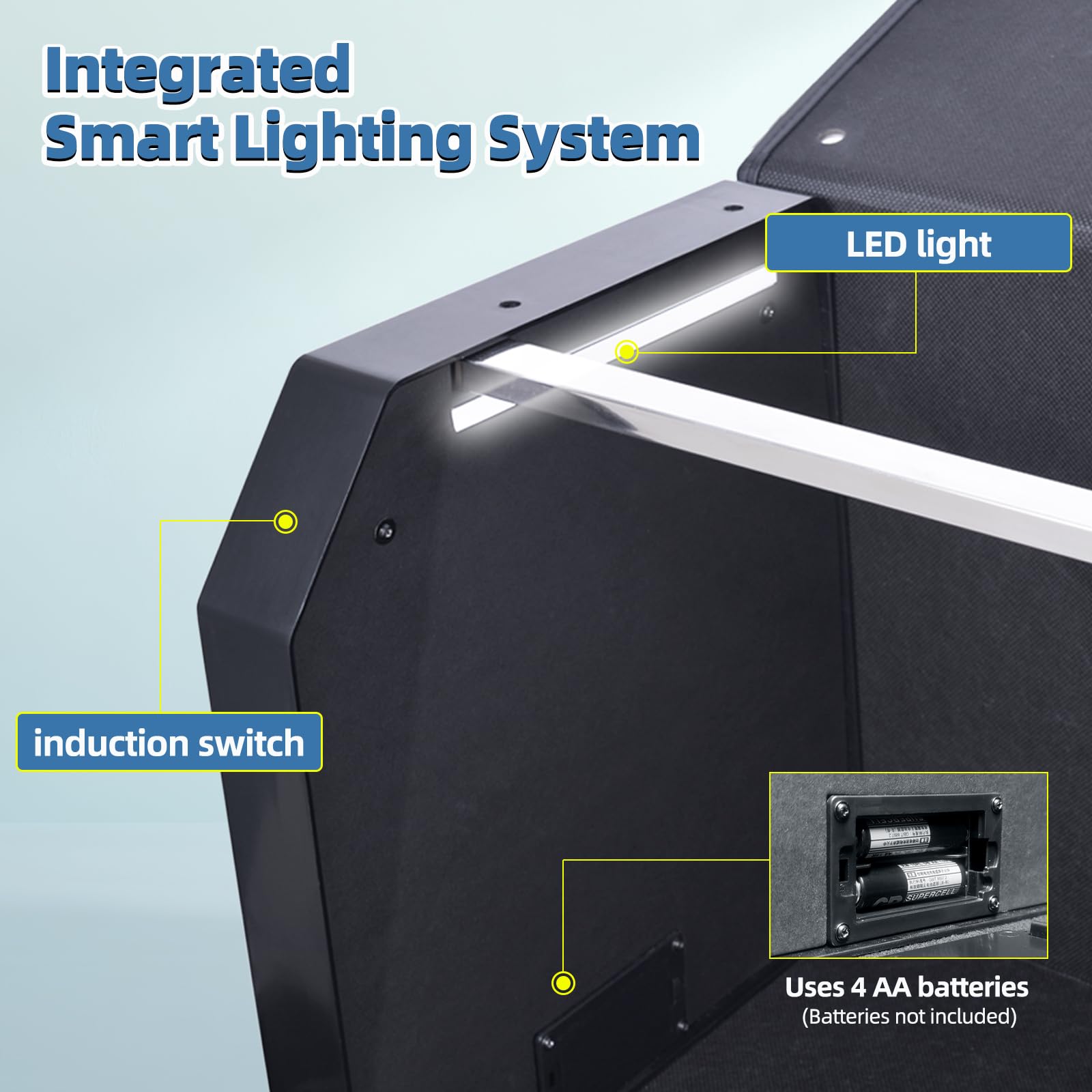 Organizer per bagagliaio con illuminazione intelligente, maniglia stabile, telaio in ABS, auto a LED (luce soffusa), funzionamento AA (LED, 103 x 29 x 31 cm)