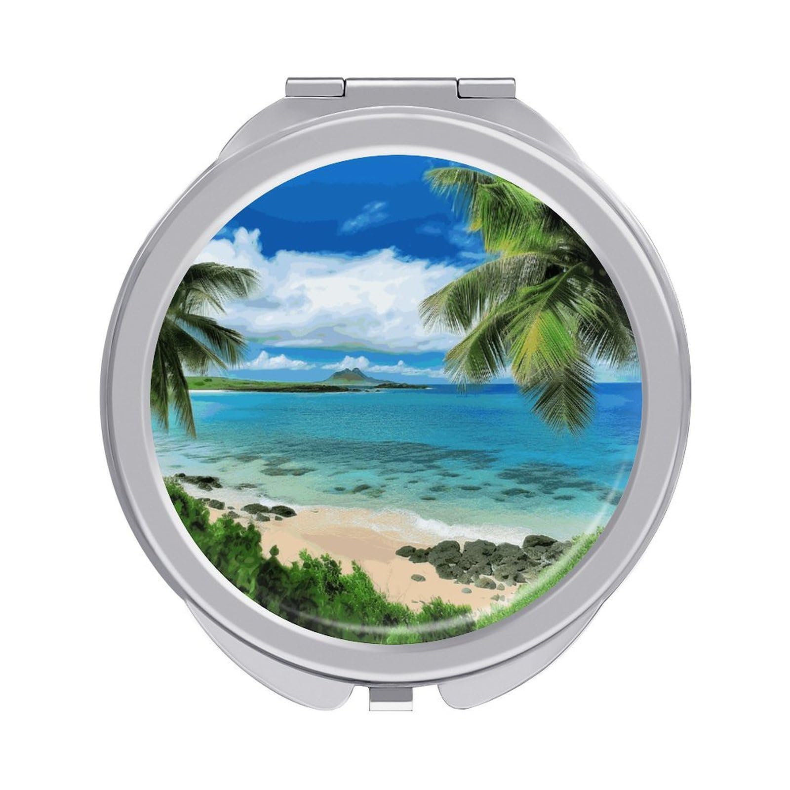 VstaDank Tropical Palm Tree Hawaii Beach Compact Mirror for Purses Round Fashion Travel Makeup Mirror 2X /1x Magnifying Double Sides Mini Mirrors Portable Pocket Mirrors for Handbag Purse Women Gift