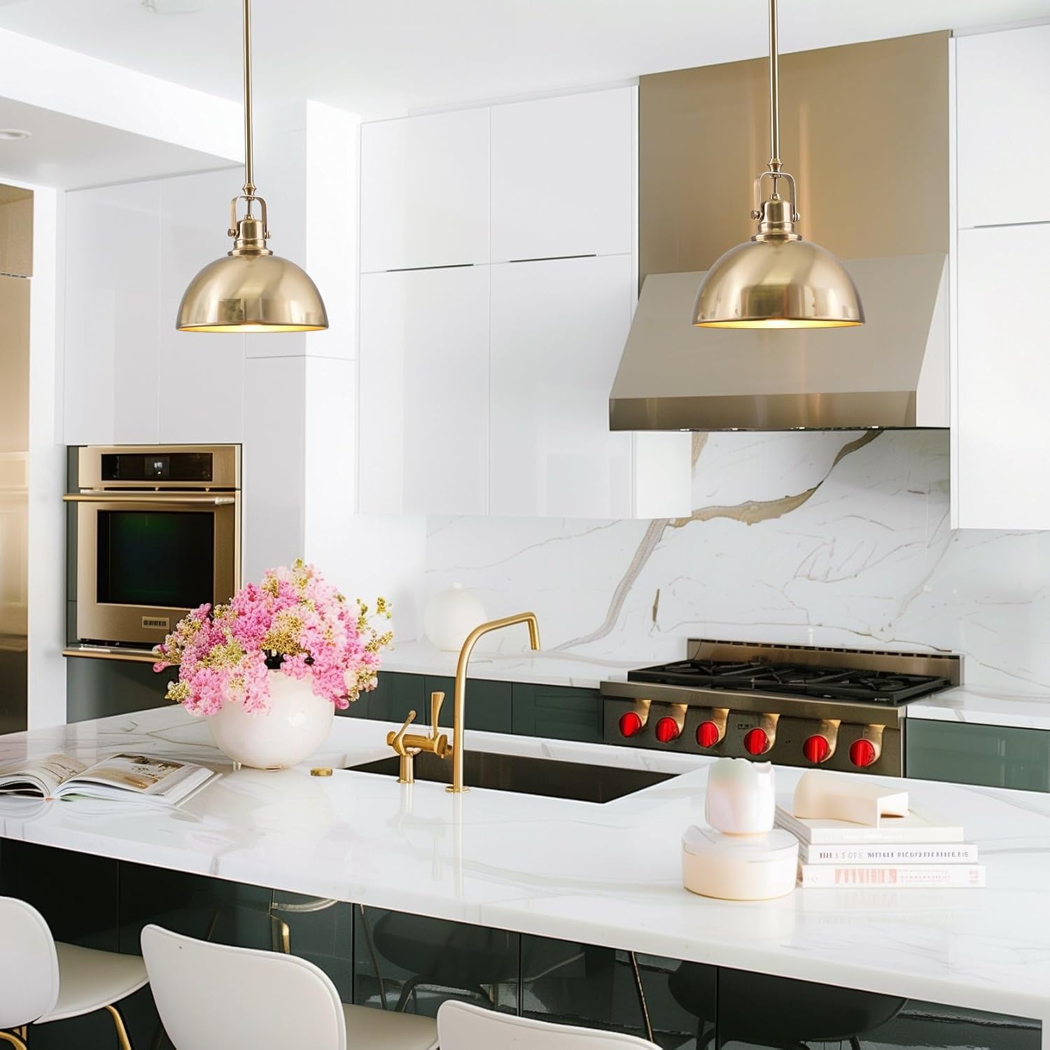 Kira Home Belle 9" Modern Industrial Gold Pendant Light with Dome Shade, Petit Retro Metal Gold Hanging Light, Cool Brass Finish