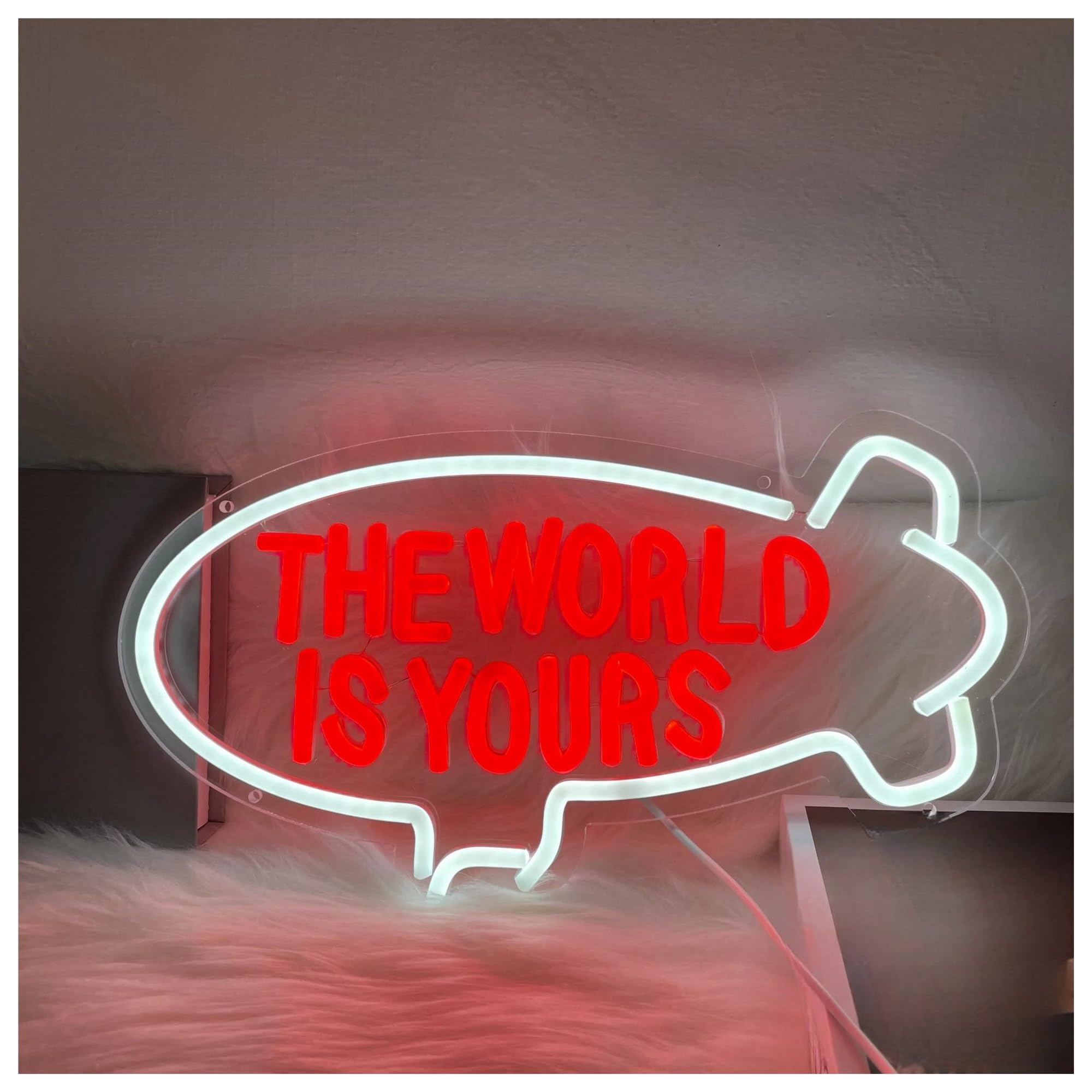 Lemst E Signs Lamp Th World Is Yours Neon Sign Light Dimmabl For Hom Room Bedroom Kids Room Birthday Decor Usb Powered Lamp 45Cmx28cm(E)