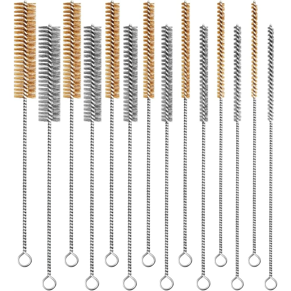 Jnchdghwa As Shown Brass Wire Brush Set 14-Pieces Stainless Steel Tube Brush 12" Round Wire Brushes Kit Bore Brush Metal Bristle Cleaning