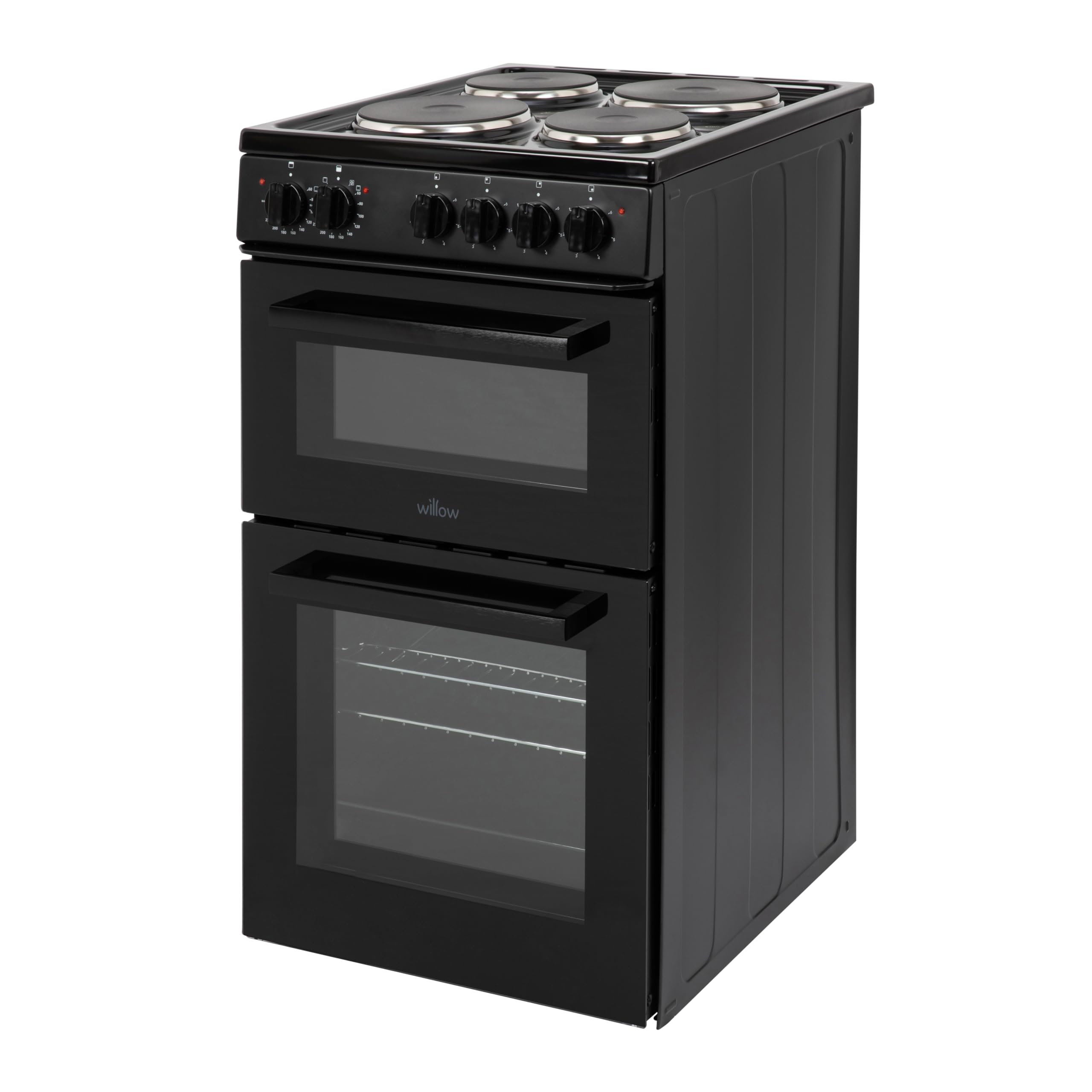 Willow WE50TSB 62L Freestanding Electric Cooker, 50cm Wide Twin Cavity Cooker with Solid 4 Plate Hob, 31L Capacity Grill Cavity, 2 Year Warranty - Black — view 8