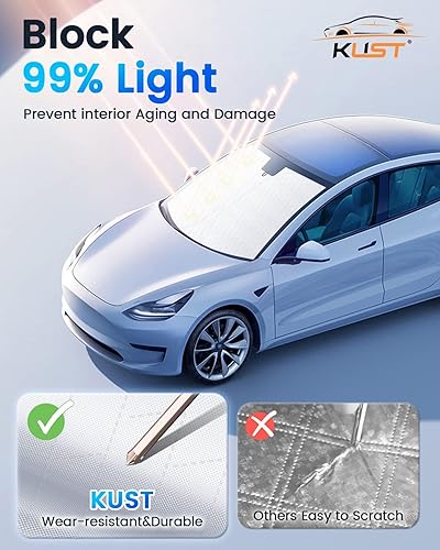 Miniatura 4 de KUST Parasol para parabrisas delantero, plegable, más grueso, 5 capas, bloquea el calor y los rayos UV del sol