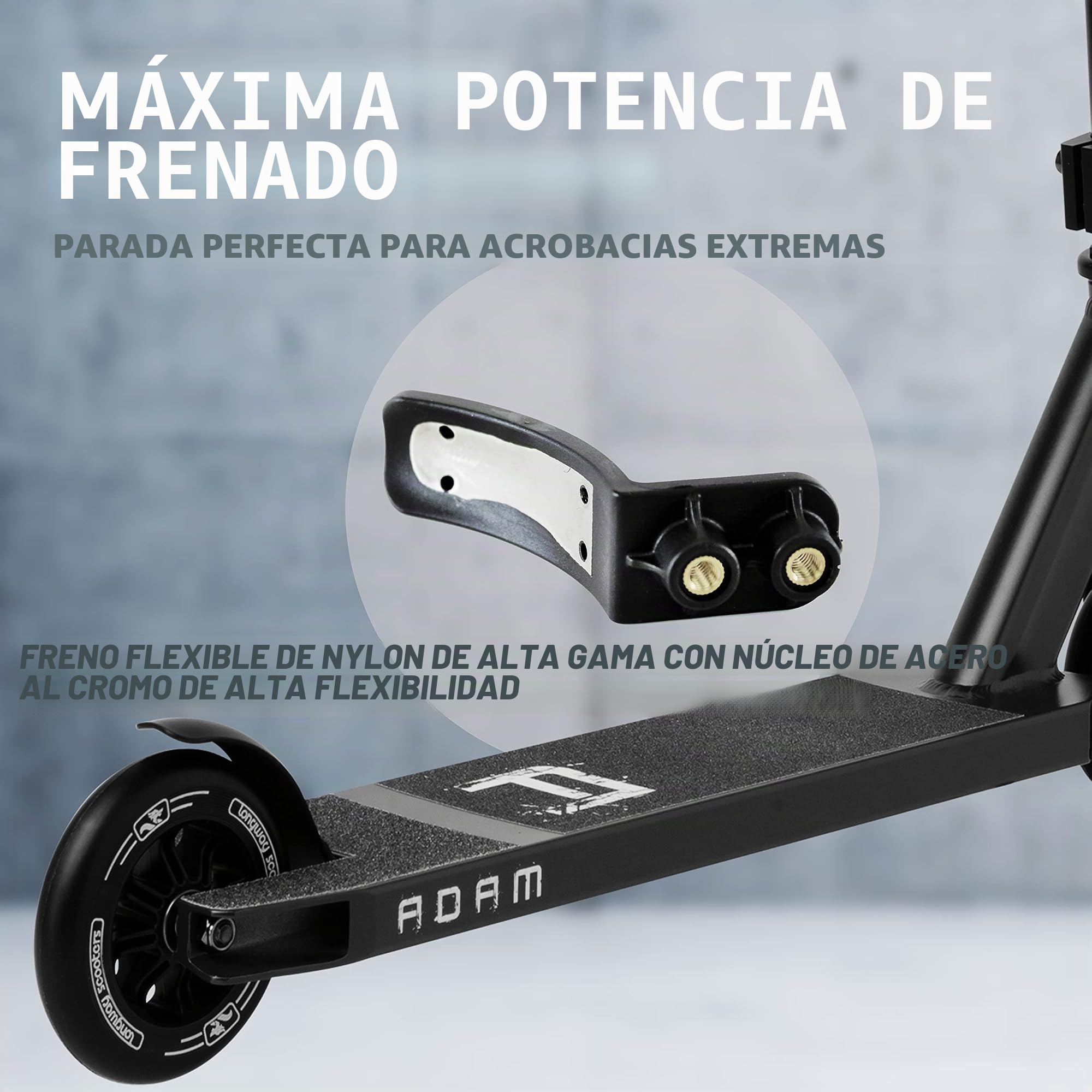 Longway Patinete de Acrobacias Adam, Robusto Patinete de Acrobacias 6061 T6 de Aluminio endurecido, ABEC 9, Ruedas de 110 mm, Freno Flexible, Patinete, Scooter de Fun, Patinete de Truco, Patinete