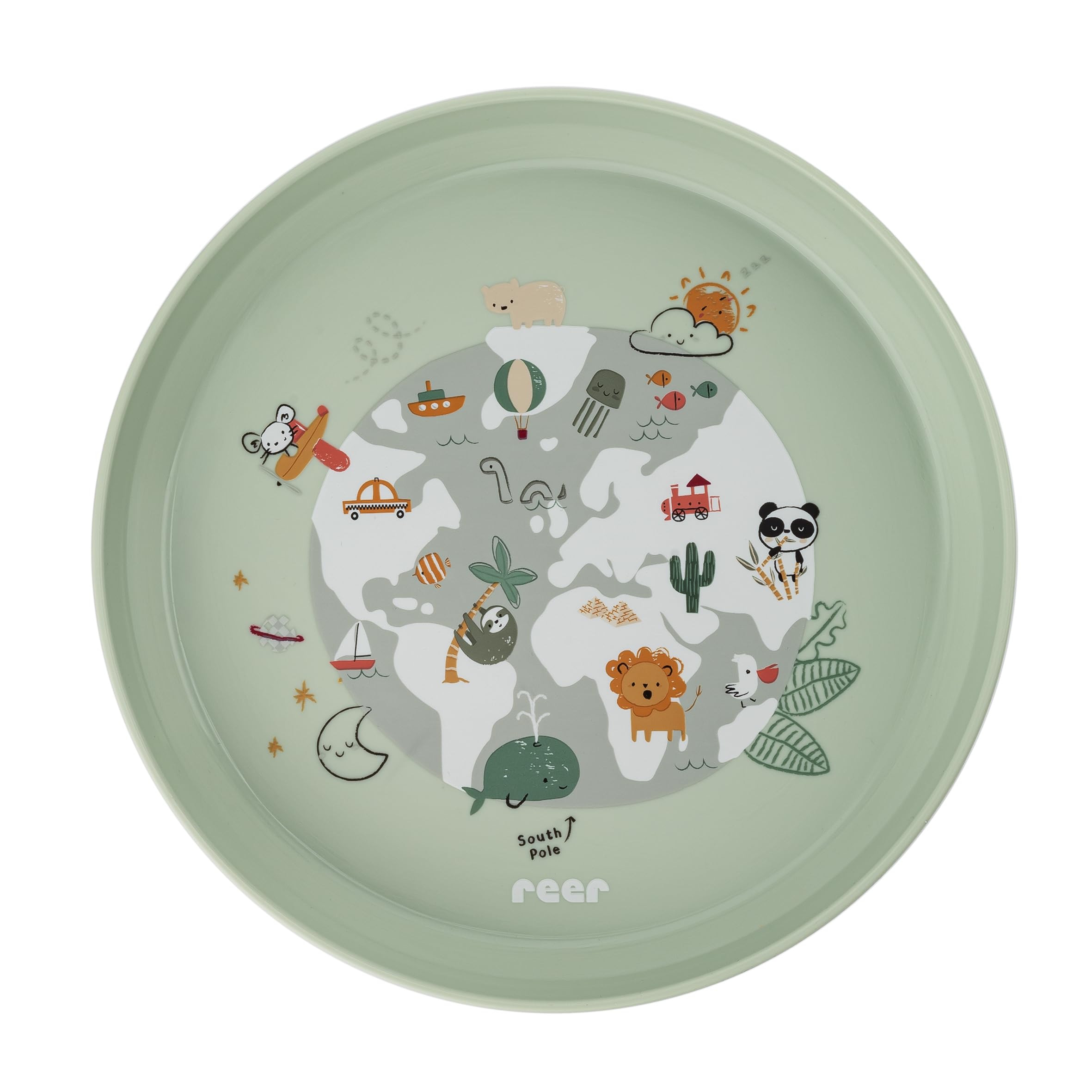 reer Kindergeschirr Set | Motiv: Little Explorer | Biokunststoff-Geschirr für Kleinkinder aus 100% ISCC-zertifiziertem Material | 5-teilig | BPA-frei | spülmaschinengeeignet