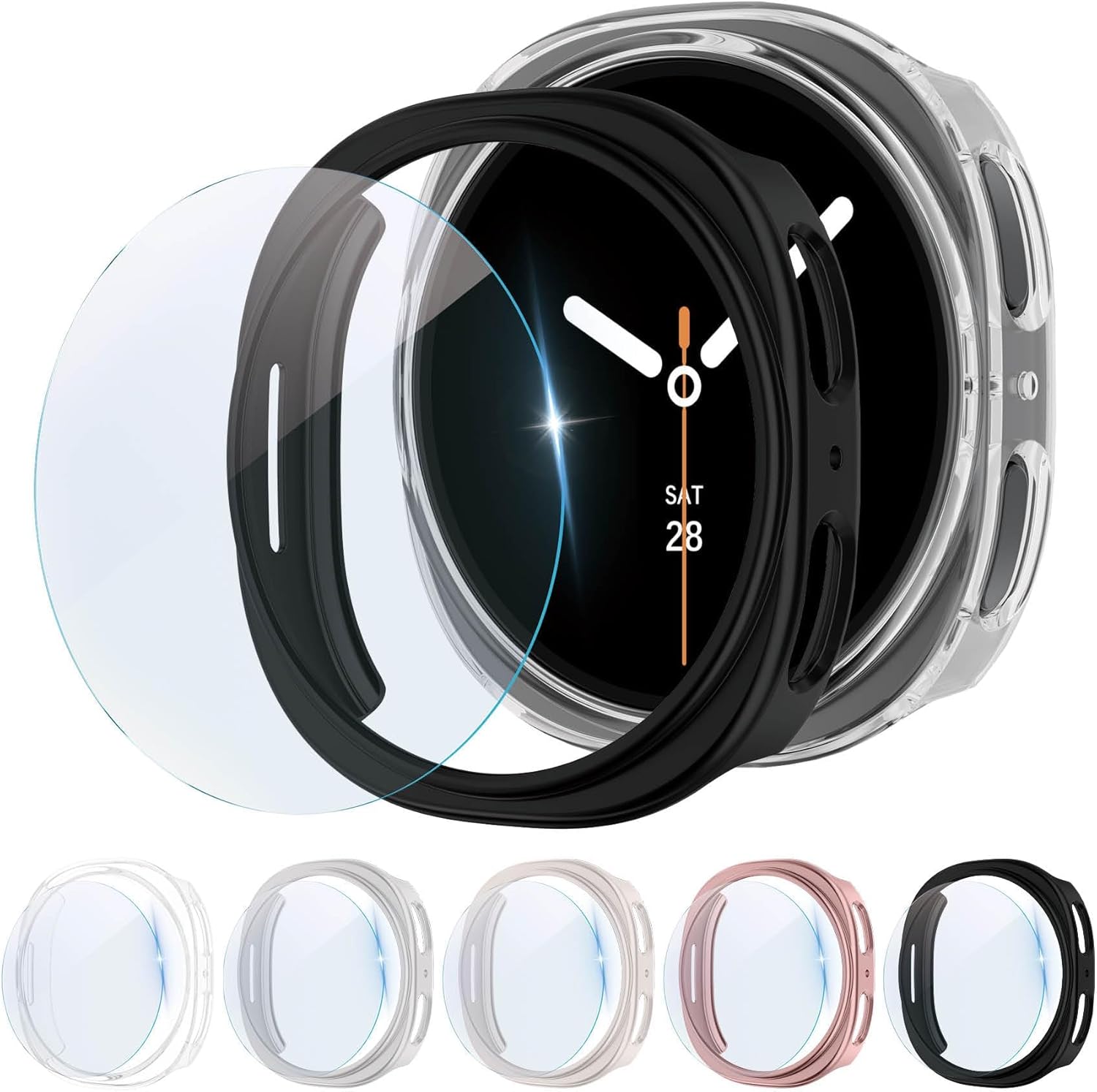 5+5 Stück Hart PC Schutzhülle+Schutzfolie für Samsung Galaxy Watch 8 Schutz 40mm Damen Herren,Rundum Hard PC Case Kratzfest Gehäuse HD Gehärtetes Glas Displayschutz für Samsung Watch 8 Hülle 40mm