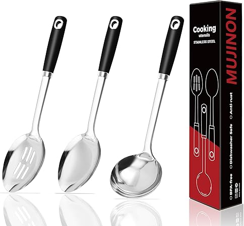 14-in Cooking Spoons Set, Heavy Duty 18/0 Stainless Steel Large
