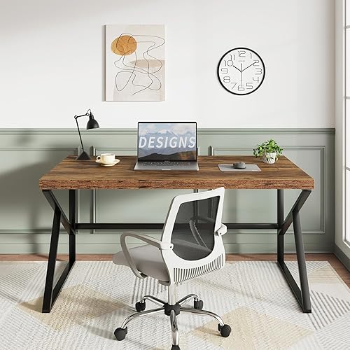 Miniatura 3 de HSH Escritorio rústico marrón, escritorio industrial para computadora de oficina en casa, mesa de computadora de metal y madera estilo granja,