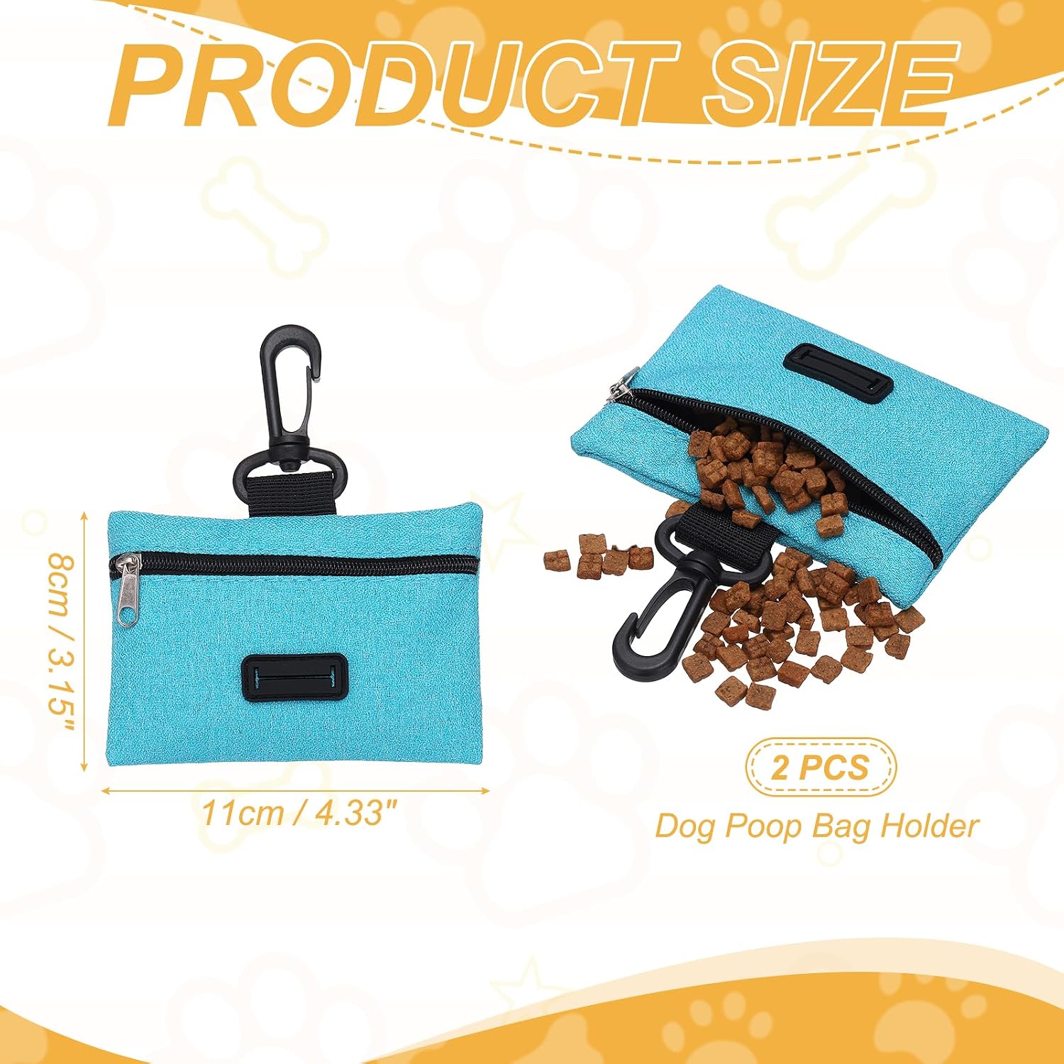 Dog Poop Bag Holder, Pet Waste Bag Dispenser Dog Treat Pouch with Clip Oxford Cloth Portable Reusable Easy Cleanup(2Pcs, Dark Green), Intended for Outdoor/Travel/Walking image 2