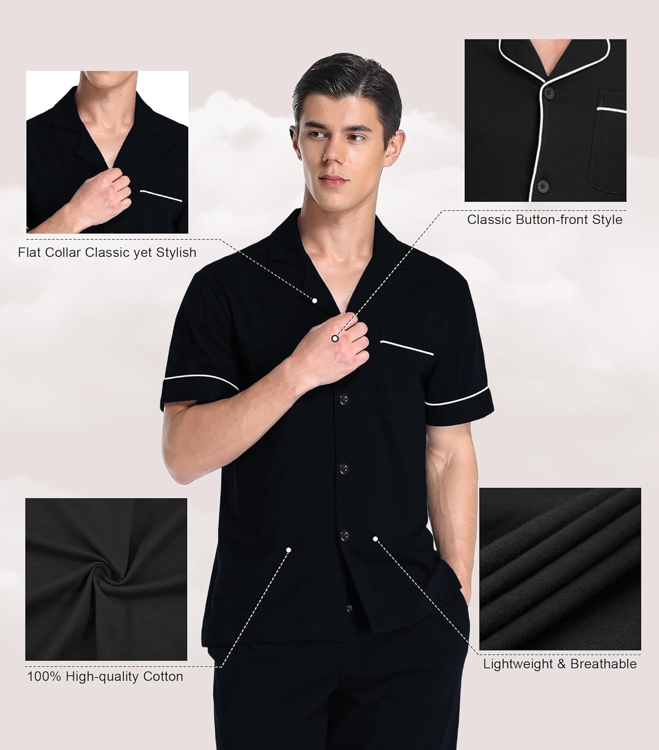 COLORFULLEAF Men's 100% Cotton Pajamas Set Button Down Sleepwear Short Sleeve and Long Pants Pjs - Image 3