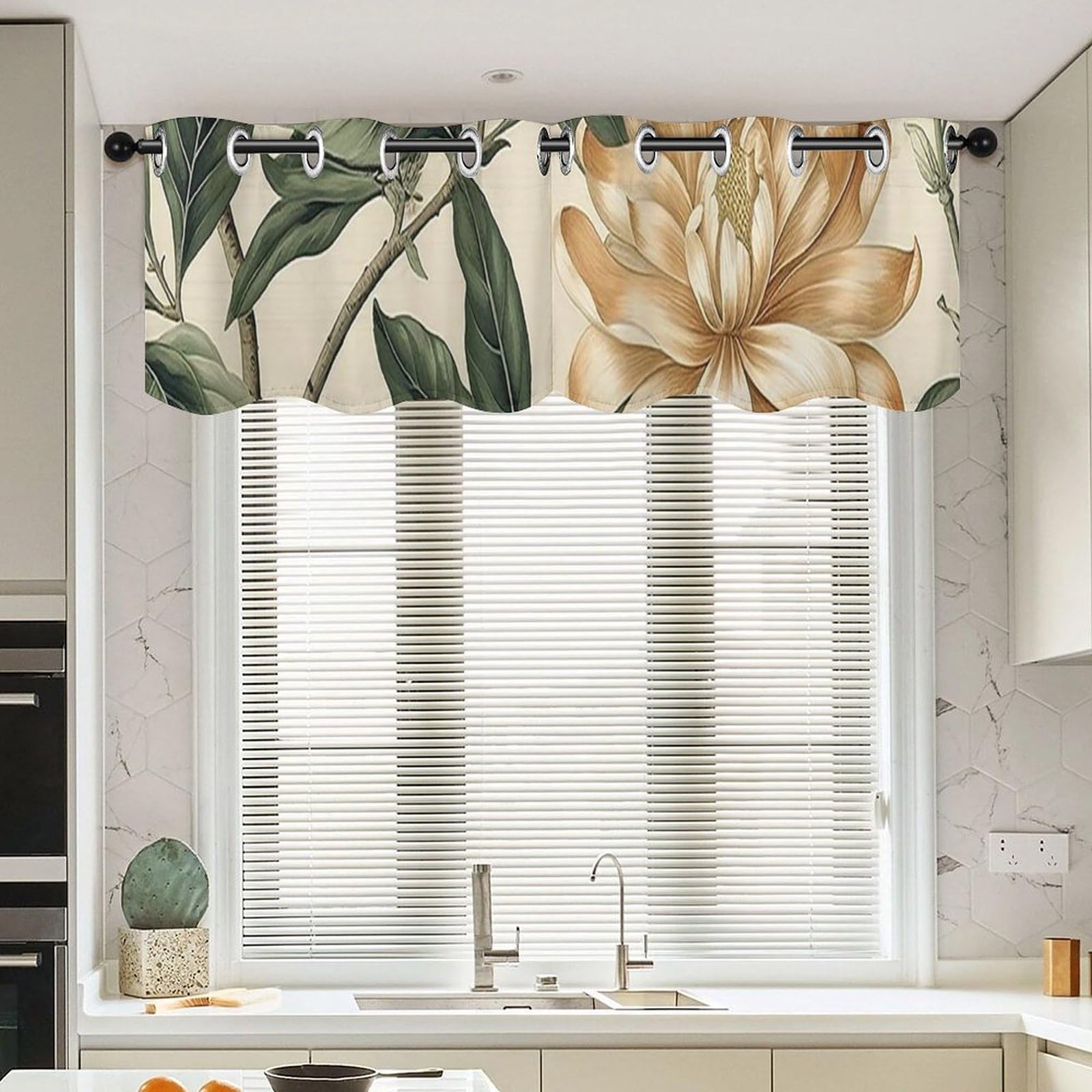 Cantonnière de cuisine japonaise verte et blanche court voilage salon 132x45
