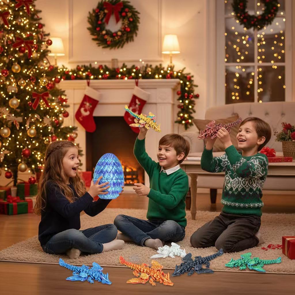 10pcs Mini Flying Dragons in Dragon Egg 3D Printed Collectible Fantasy Toy Gift Set for Kids Boys Girls Teens Birthday Easter Christmas Stocking Party Favor Display(Starlit Blue)