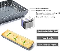 Vista 4 de Webake Sartén para tartas con parte inferior extraíble, sartén rectangular de 14 pulgadas para quiche perforada, bandeja antiadherente para hornear