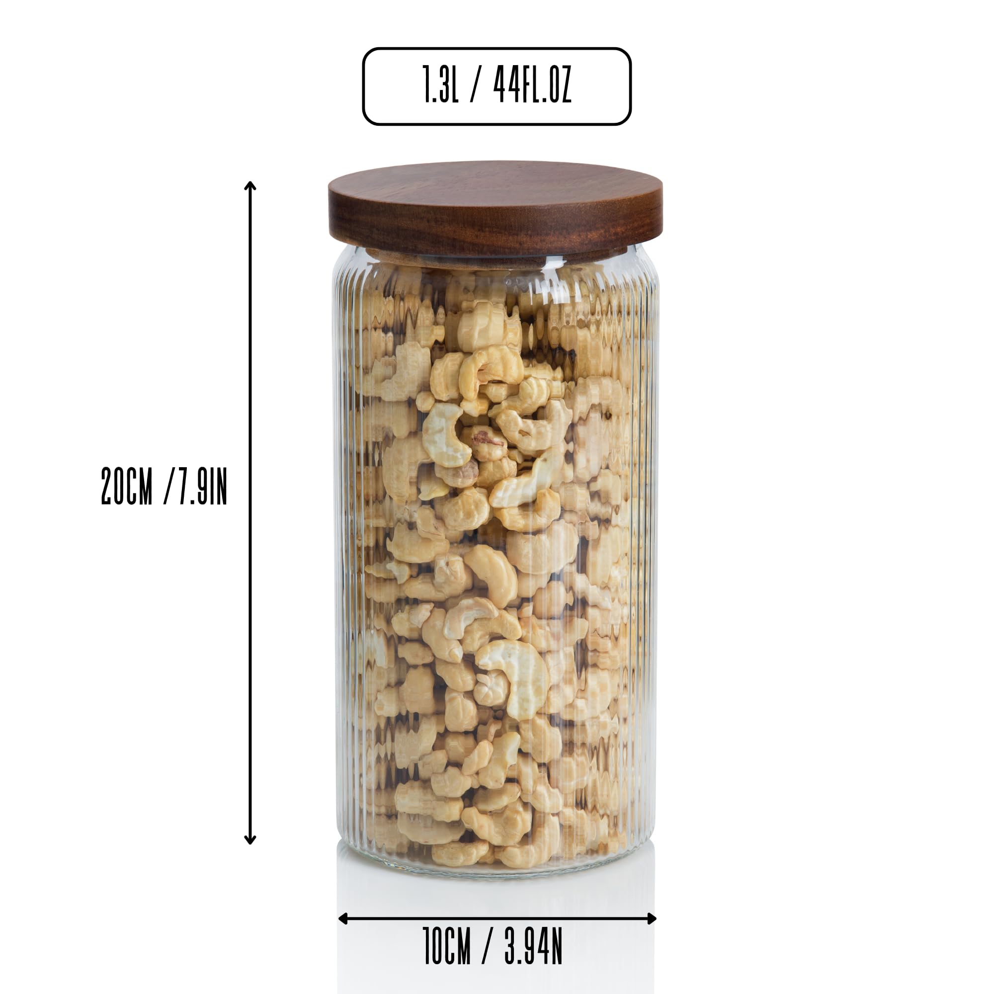 Mason & Fable Tarro de vidrio cuadrado acanalado 750 ml con tapa de madera (1300ml, 3 Unidades)