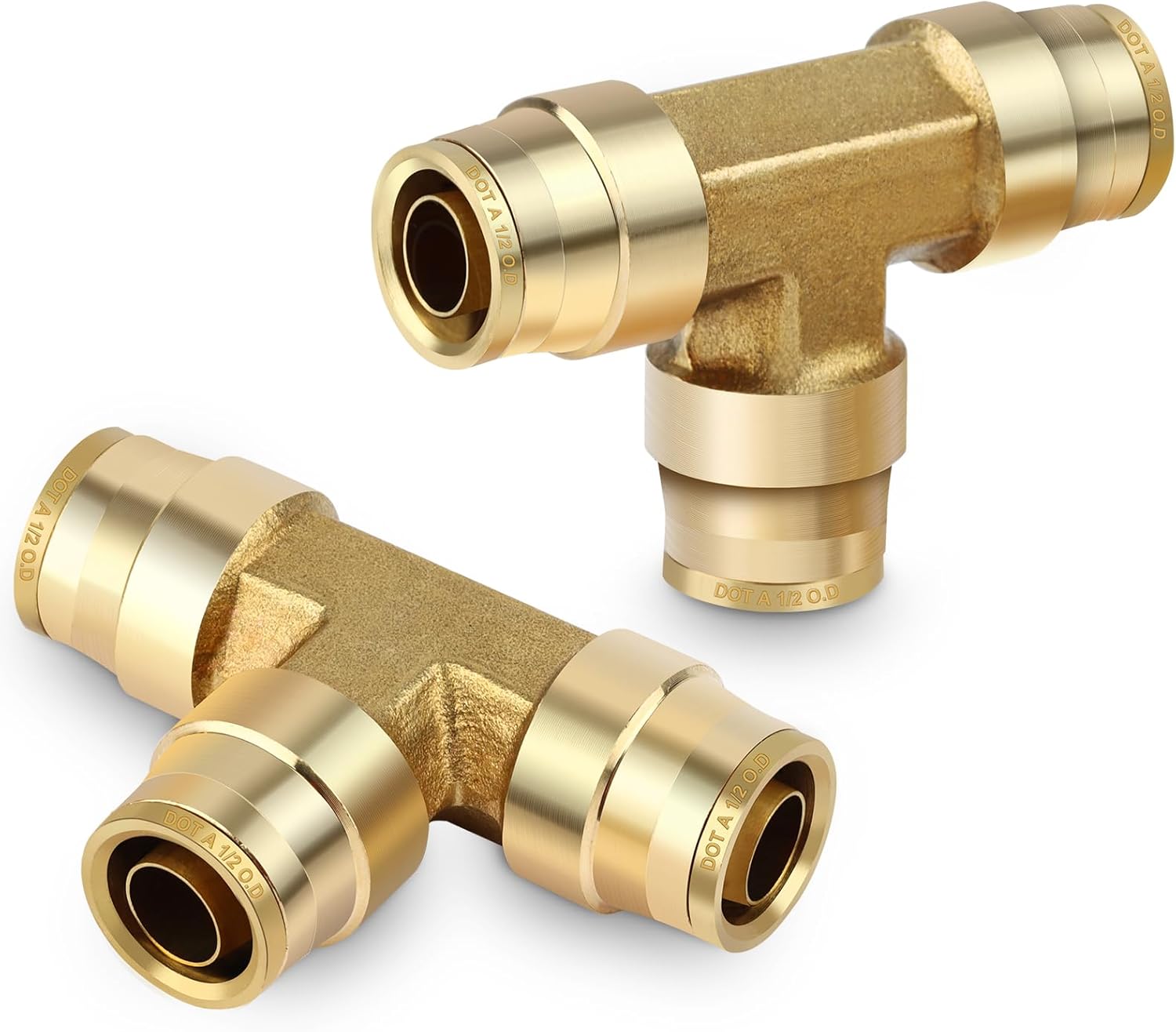 17PCS DOT Brass Air Brake Line Fittings Kit, 1/4" 3/8" 1/2" DOT Brass Push in Connect Straight & Tee Union Fittings Air Hose Fitting Kit for Car Truck Trailers Air Brake System and Industrial Use