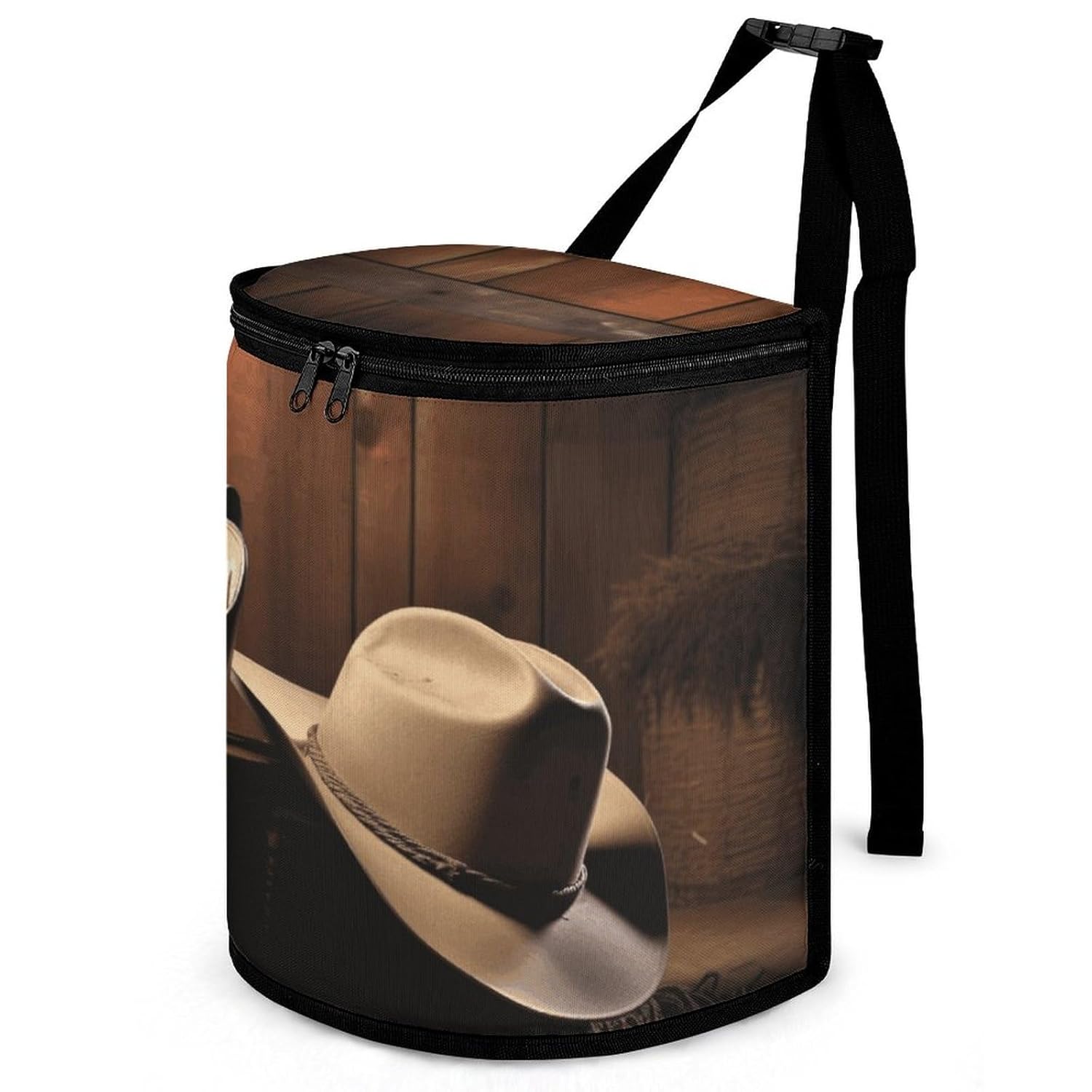 Hanging Car Trash Bag Protable Trash Can Cowboy Black Hat Western Boots Waterproof Garbage Bin for Car