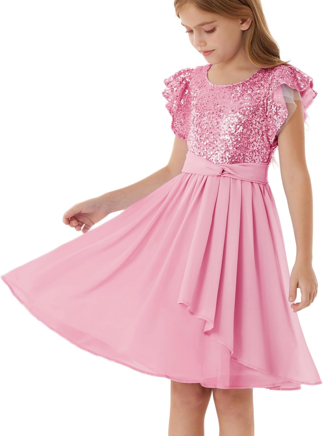 GRACE KARIN Girls Sequin Dress Party Birthday Prom Formal Fancy Midi Dress 5-12 Years