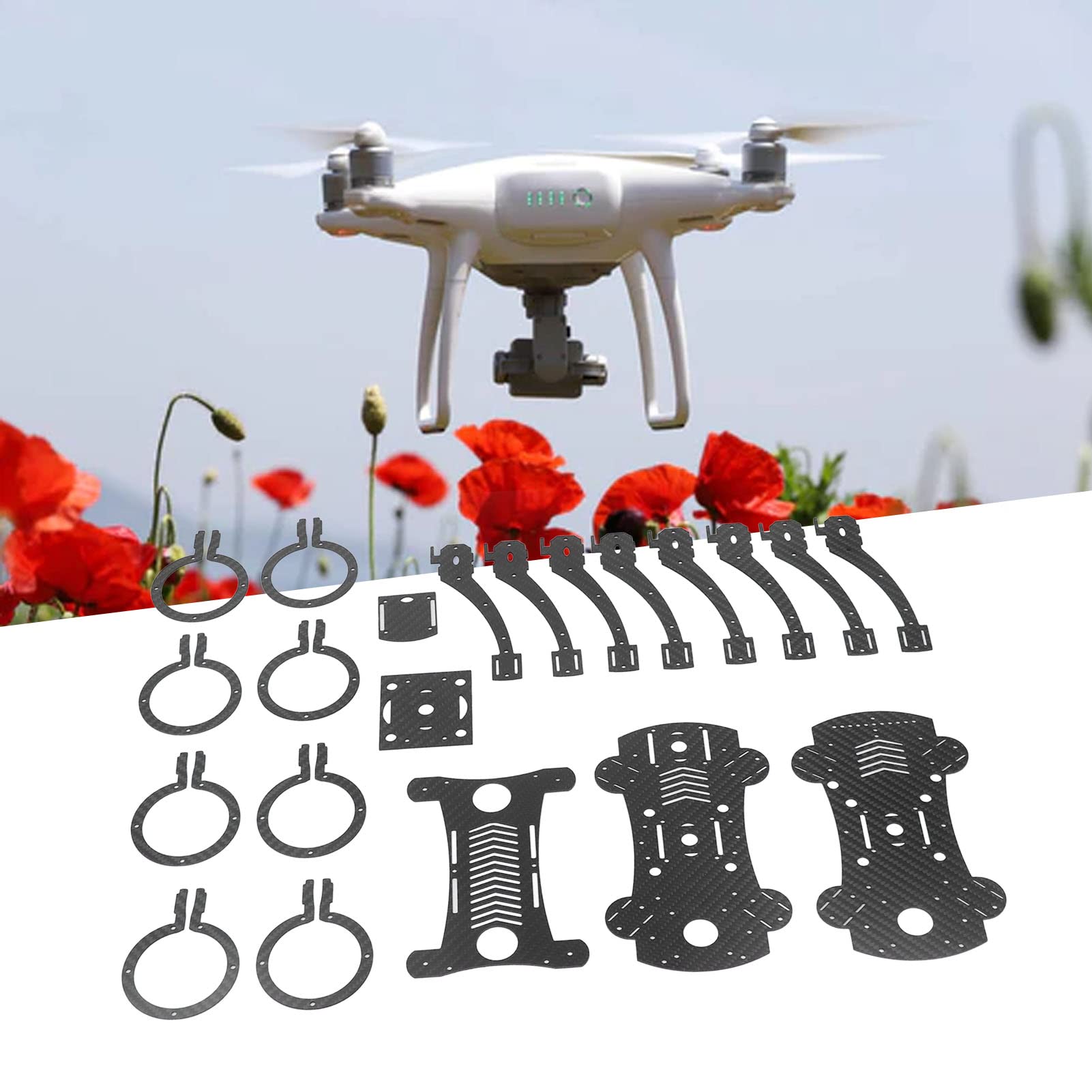 Quadcopter-Rahmen-Kit, F450 Kohlefaser Leichtes Gewicht Hohe Festigkeit und Schlagzähigkeit DIY-Installation Drone Frame Kit 4 Kupfersäulen Racing-Drohnenrahmen für 50mm Ducted Fan