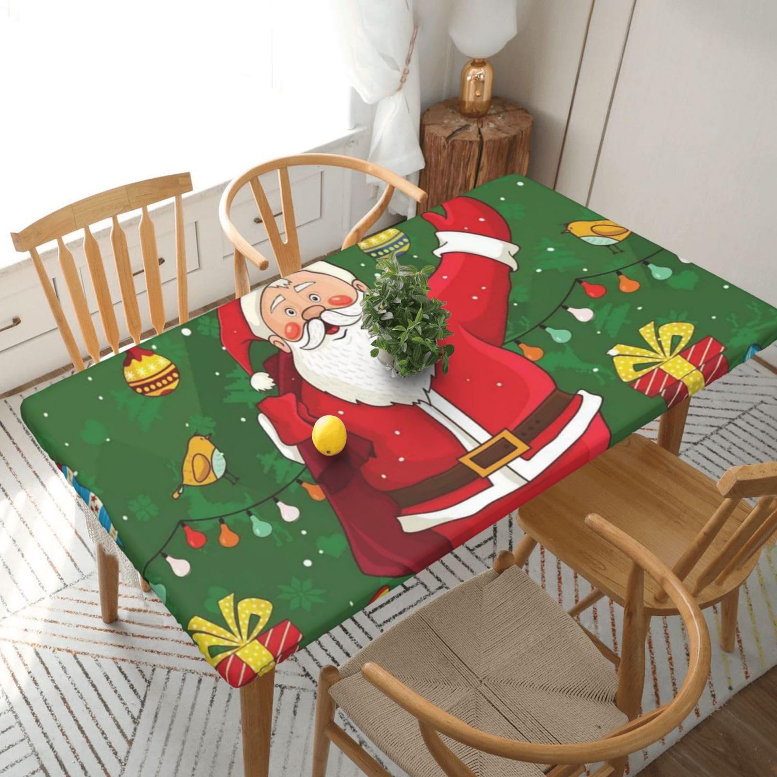 BNVSADC Xmas santa Claus Printed 5FT Tablecloth Polyester Kitchen Water Resistant Table Cloth Dining Table Decoration Table Covers, 152x76 CM