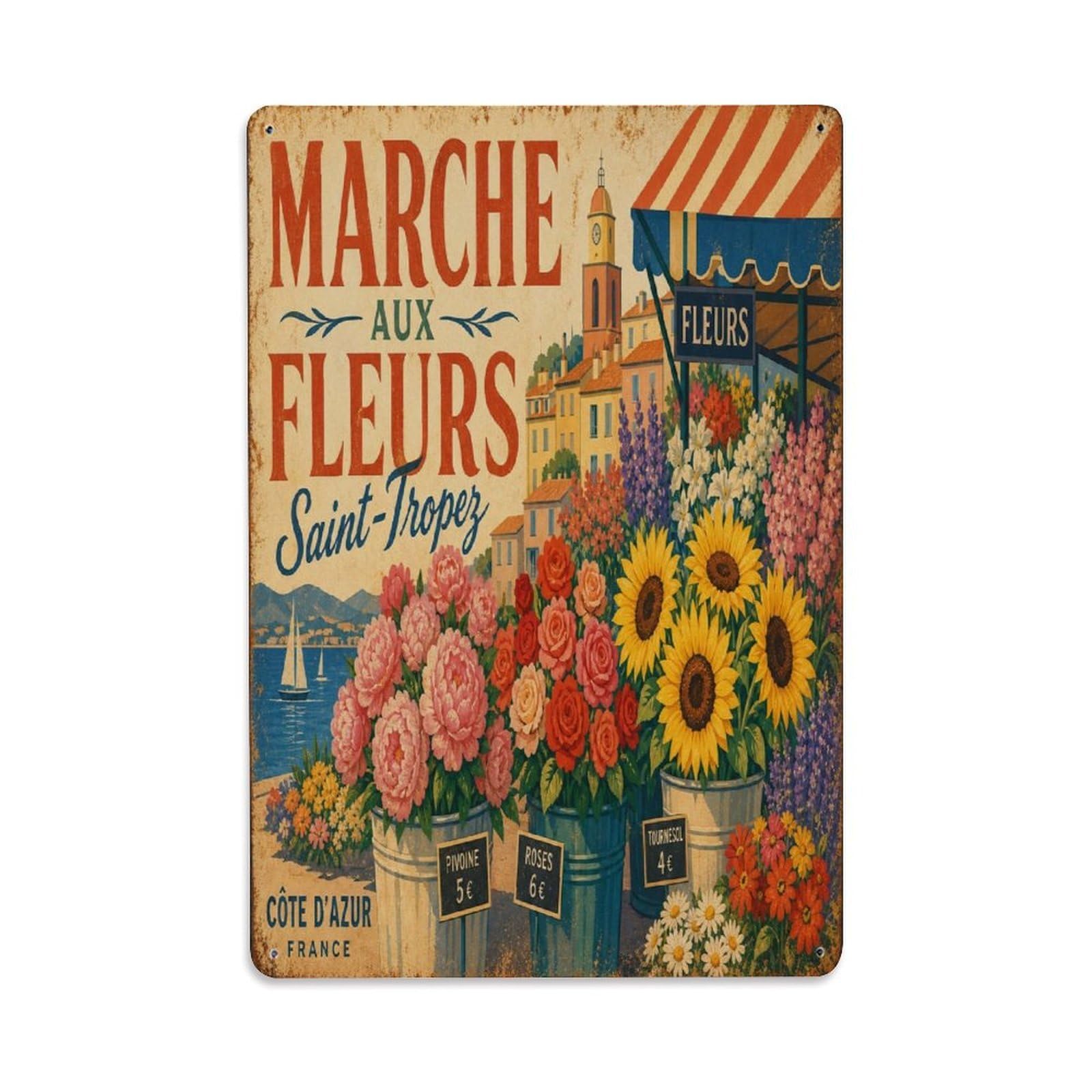 Provence Garden Harvest Botanical Vintage Travel Metal Tin Sign Plaque Wall Decor for Cafe, Man Cave, Club Bar, Office, Home Garden Round Metal Poster 8x12Inch