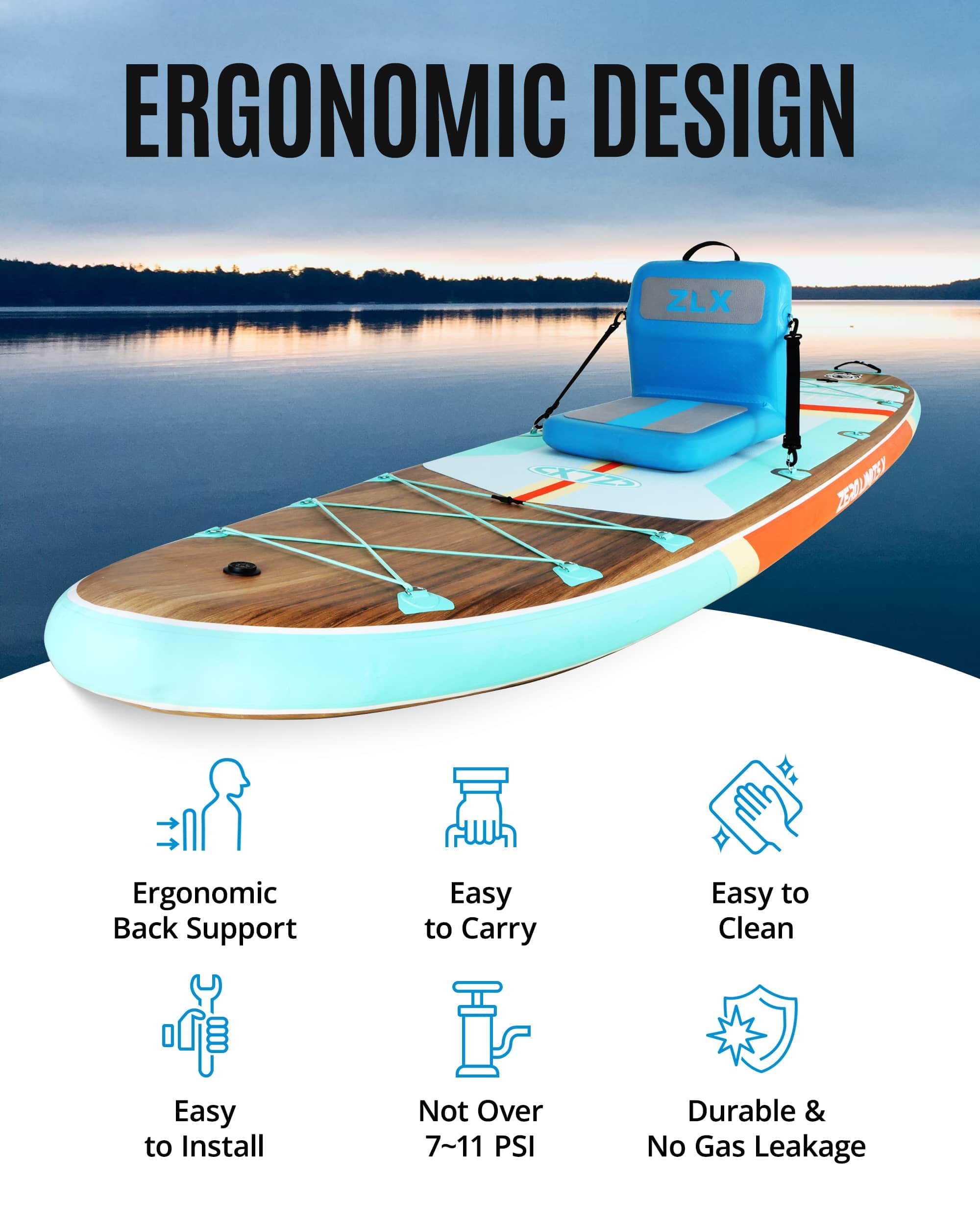 ZLX Sup Sitz 45x54x40cm,Paddle Board Sitz mit Rückenlehne,Tragbarer Kajak Sitz, Universeller Aufblasbarer sitz für stand up paddle,Outdoor Angeln,Kajak Camping,Ruderboot, Belly-Boat