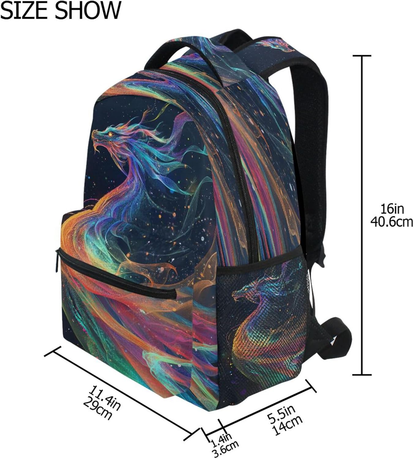 Bolaz Backpack School Bookbag Travel Bag Rainbow Flying Dragon for Girls Boys Teen