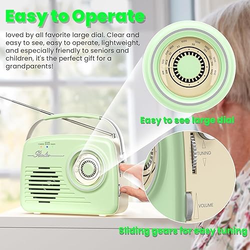 Miniatura 2 de Radio portátil enchufable para el hogarpared al aire libre, radio vintage con Bluetooth, esfera grande fácil de usar, adecuada para el hogar, al