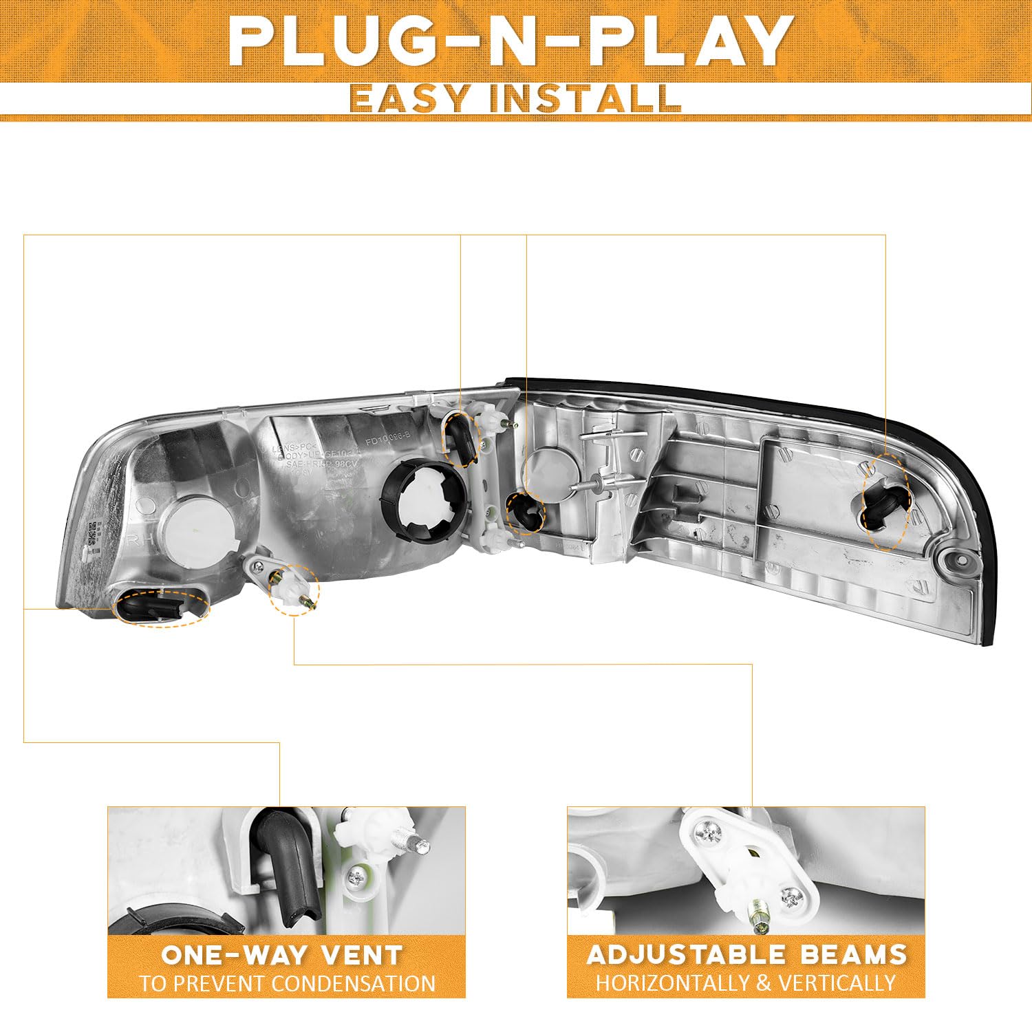 WEELMOTO Headlight Assembly for 1998-2011 Ford Crown Victoria, Headlights Assembly for 98 99 00 01 02 03 04 05 06 07 08 09 10 11 Headlamp+Corner Parking Turn Signal Lamp Replacement Chrome Housing