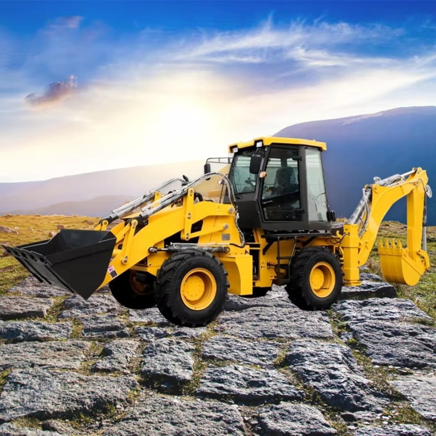 Durable Backhoe Loader for Demanding Excavation Tasks - Front Loader Backhoe Versatile Earth Moving Equipment for Loading, and Demolition Work on Construction Sites and Agricultural Farms