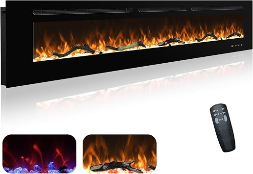 OxharkFlame 72in Linear Electric Fireplac Recessed Wall Mounted 750/1500W