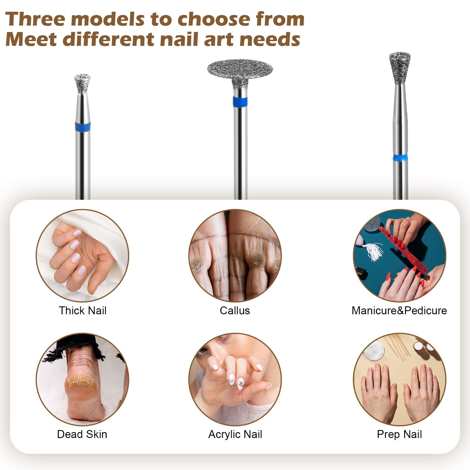 Set di 3 punte per fresa per unghie, punte coniche micro per cuticole, punte multifunzione per fresa, trapano per pulizia cuticole, accessori per fresa per unghie per manicure pedicure lucidatura