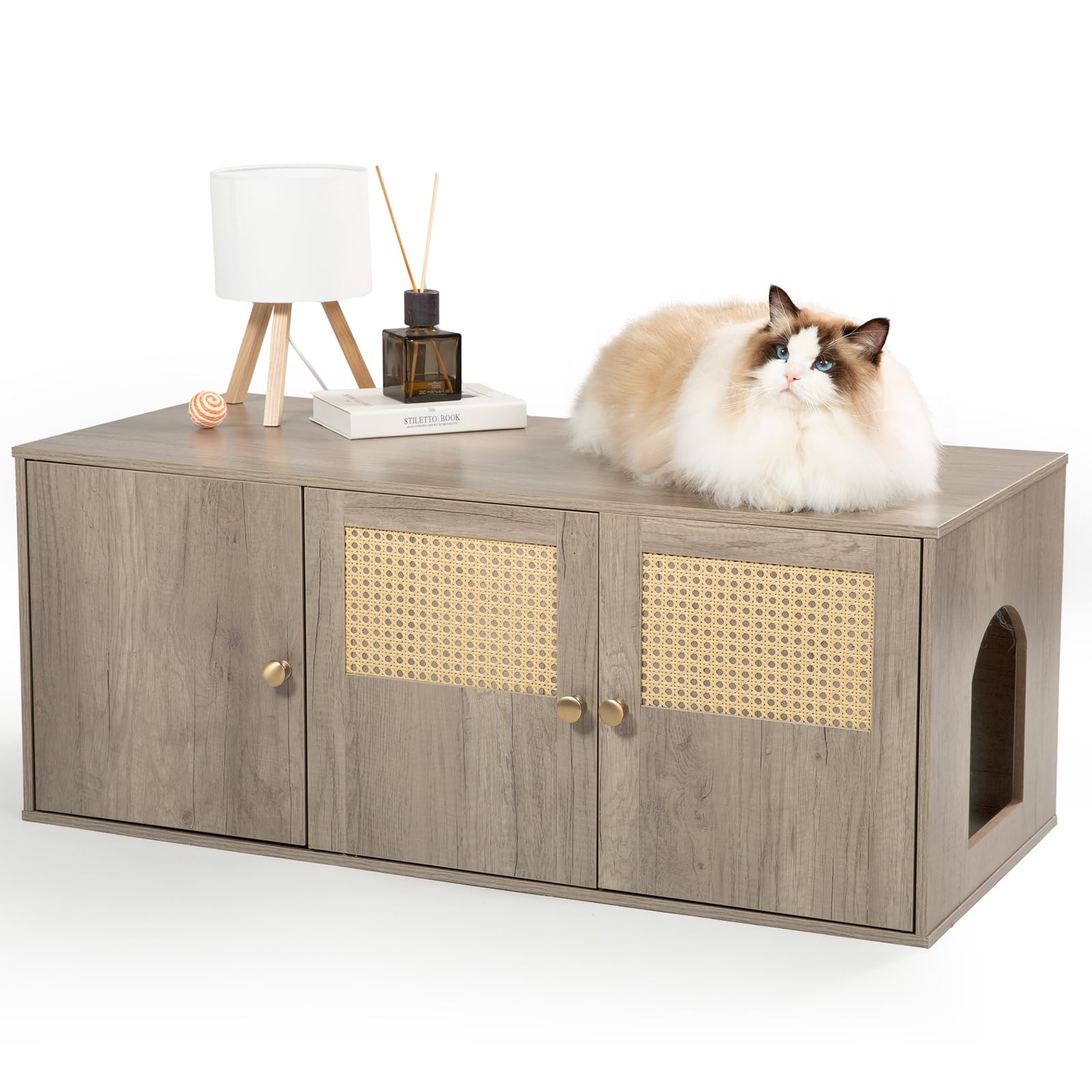Cat Litter Box Enclosure Furniture with Storage, Hidden Litter Box Cabinet 42.5"L x 18.5"W x 16.9"H, Double as Cat House TV Stand End Table for Living