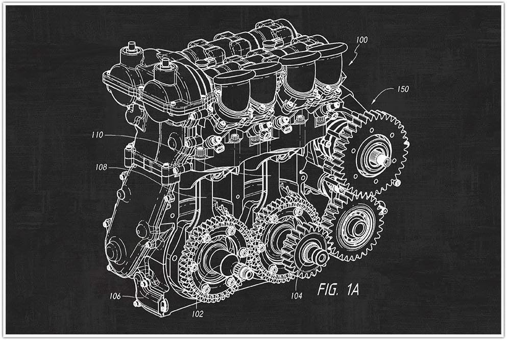Nascar Engine Blueprint Patent Poster Wall Art