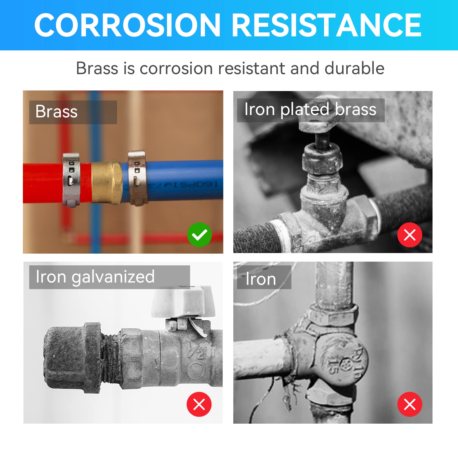 (Paquete de 25) Conectores hembra PEX de 3/4 x 3/4 pulgadas para soldar, accesorios PEX de latón y cobre, accesorios de plomería PEX con púas resistentes a la corrosión bajo tensión (PEX1807129-25Pa