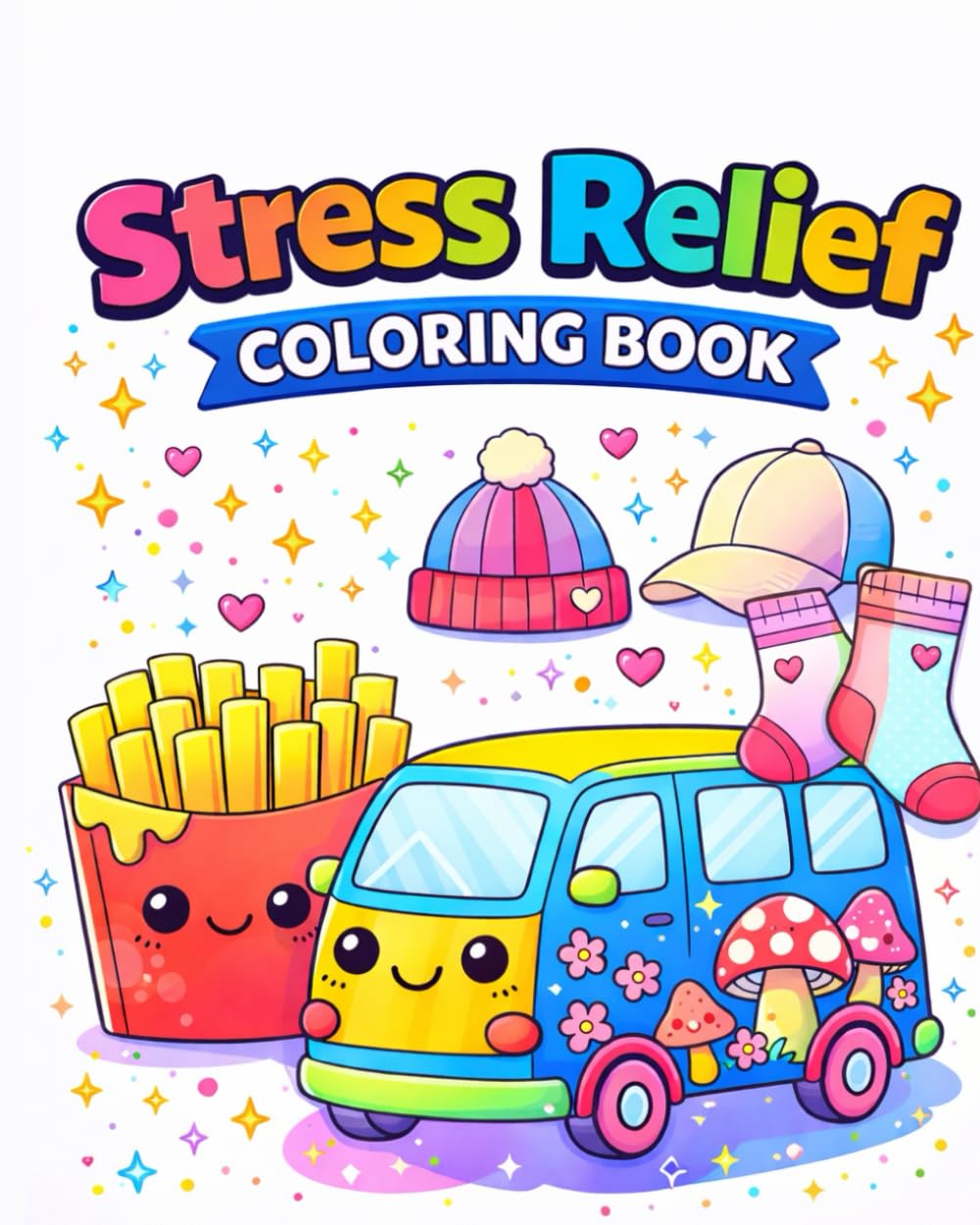 Cute Things Coloring Book: Bold & Easy Cartoon Pages with Many Adorable Items on One Page for Relaxation and Stress Relief (For Adults, Teens & Kids)