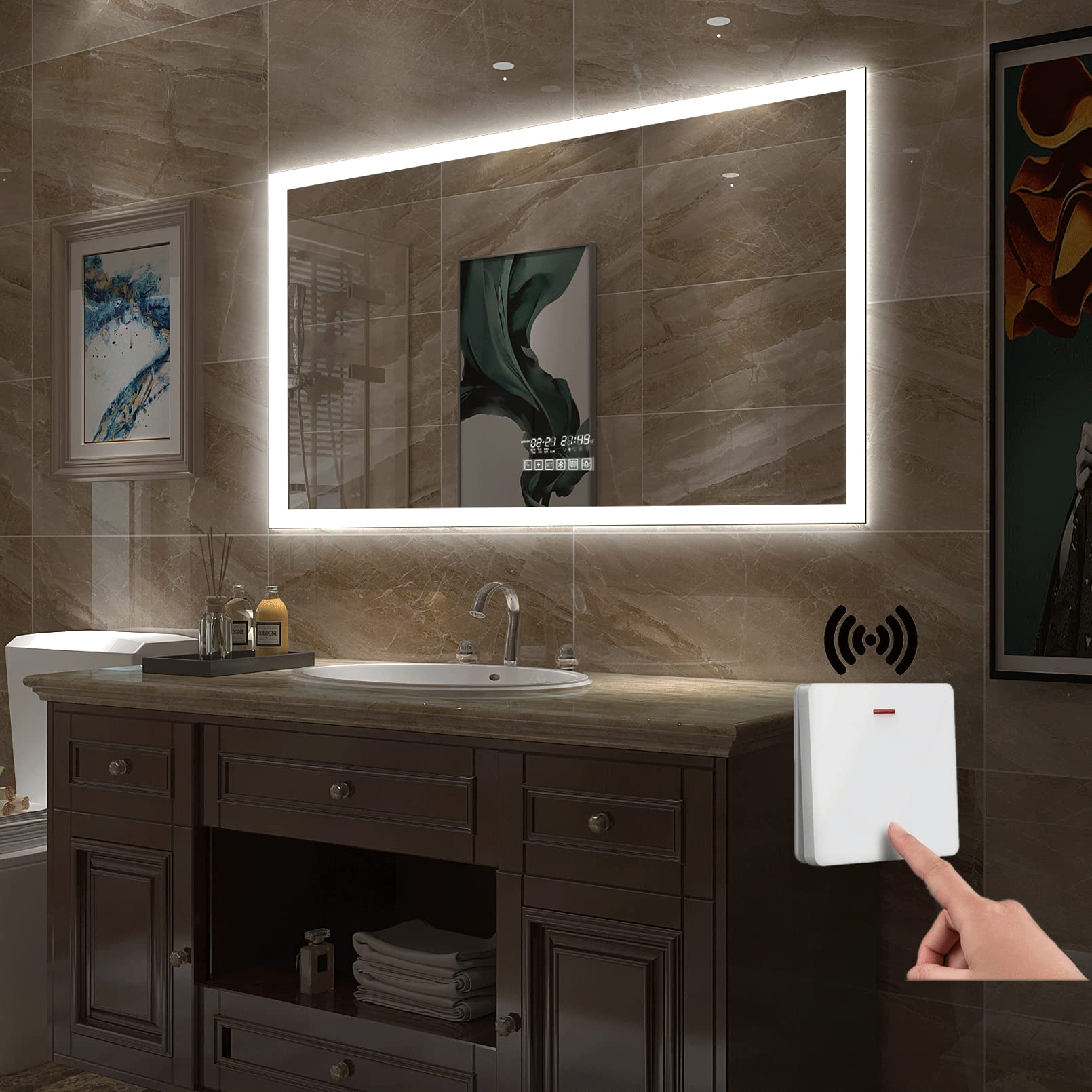 Buy Gesipor 40"x32" Bathroom LED Mirror with Wireless Speaker Wall