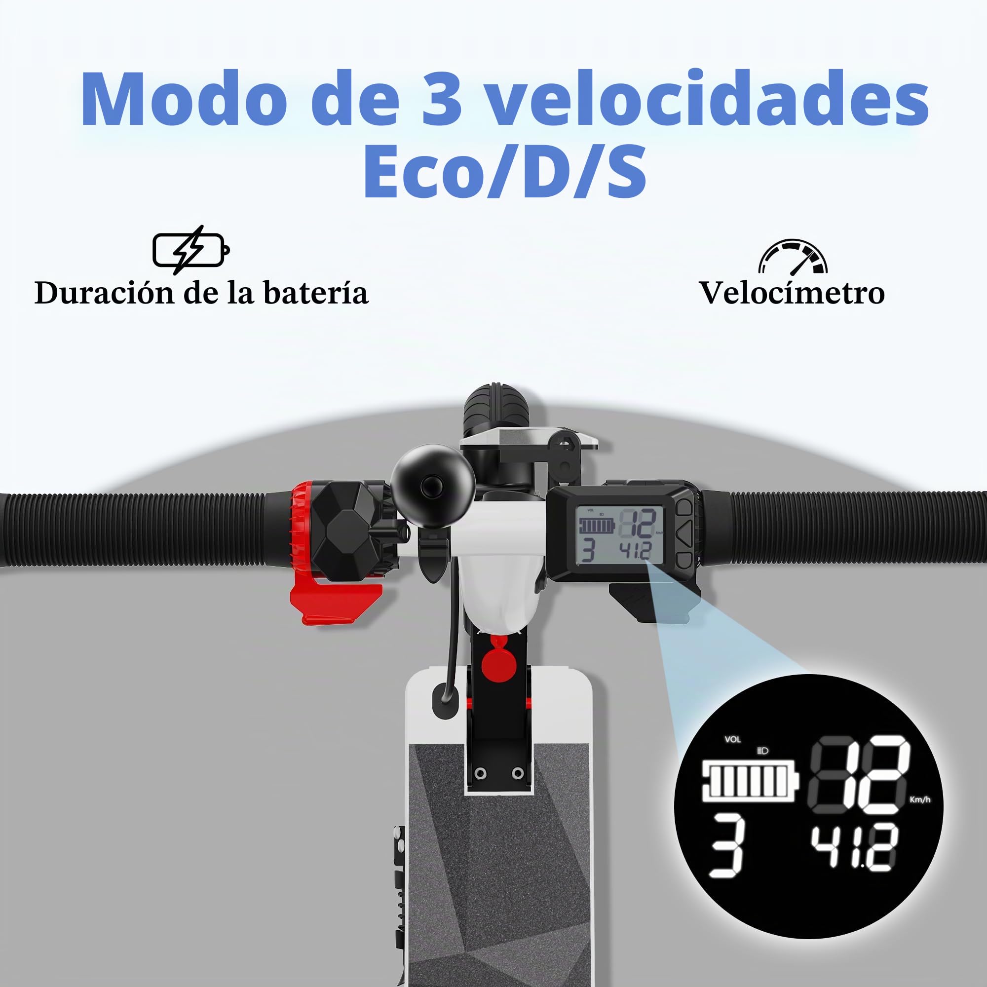 Patinete Eléctrico, Motor 500W, Patinete Plegable 8'', Velocidad Máx. 25 km/h, Autonomía 12-15 km, Pantalla LED, para Niños, Adolescentes y Adultos