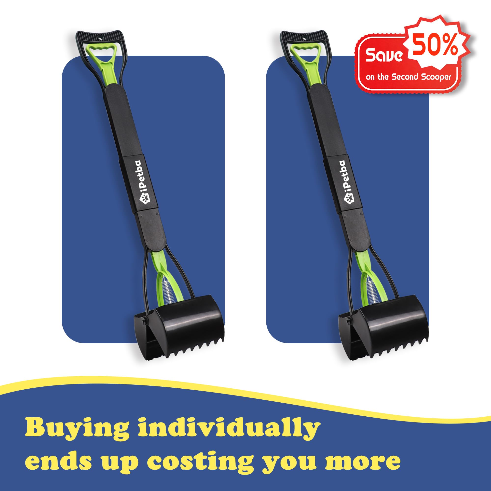 80 cm Raccogli Cacca Cane Manico Lungo Senza Piegarsi Paletta Raccogli Cacca Cani Pieghevole Pooper Scooper per Ghiaia, Terreno, Erba，Lot de 2