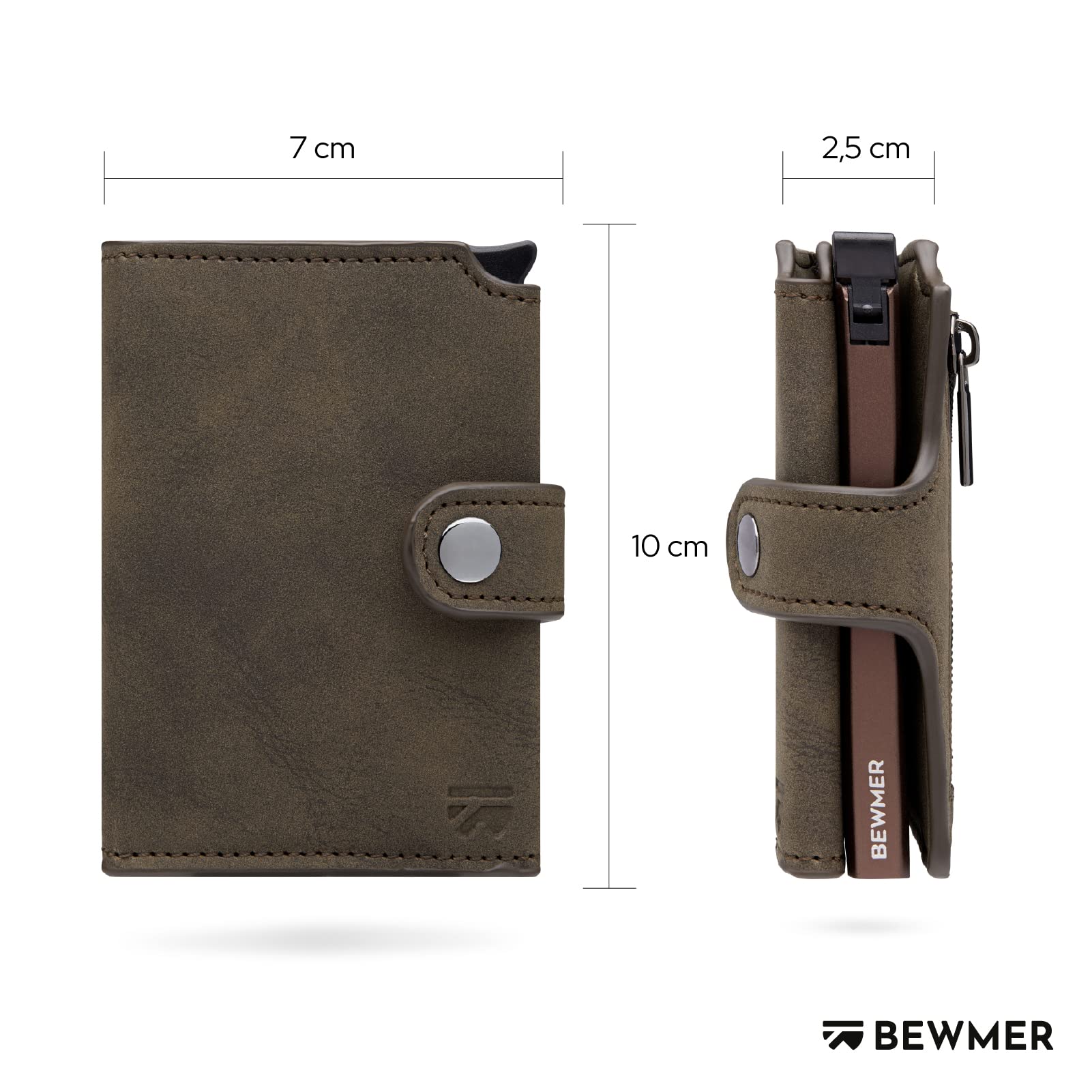 BEWMER v2 Portafoglio Uomo Slim In Similpelle Con Protezione RFID Anticlonazione – Porta Carte Di Credito Uomo E Donna Per 9 Tessere, Con Portamonete – Porta Tessere, Verde Oliva Marrone