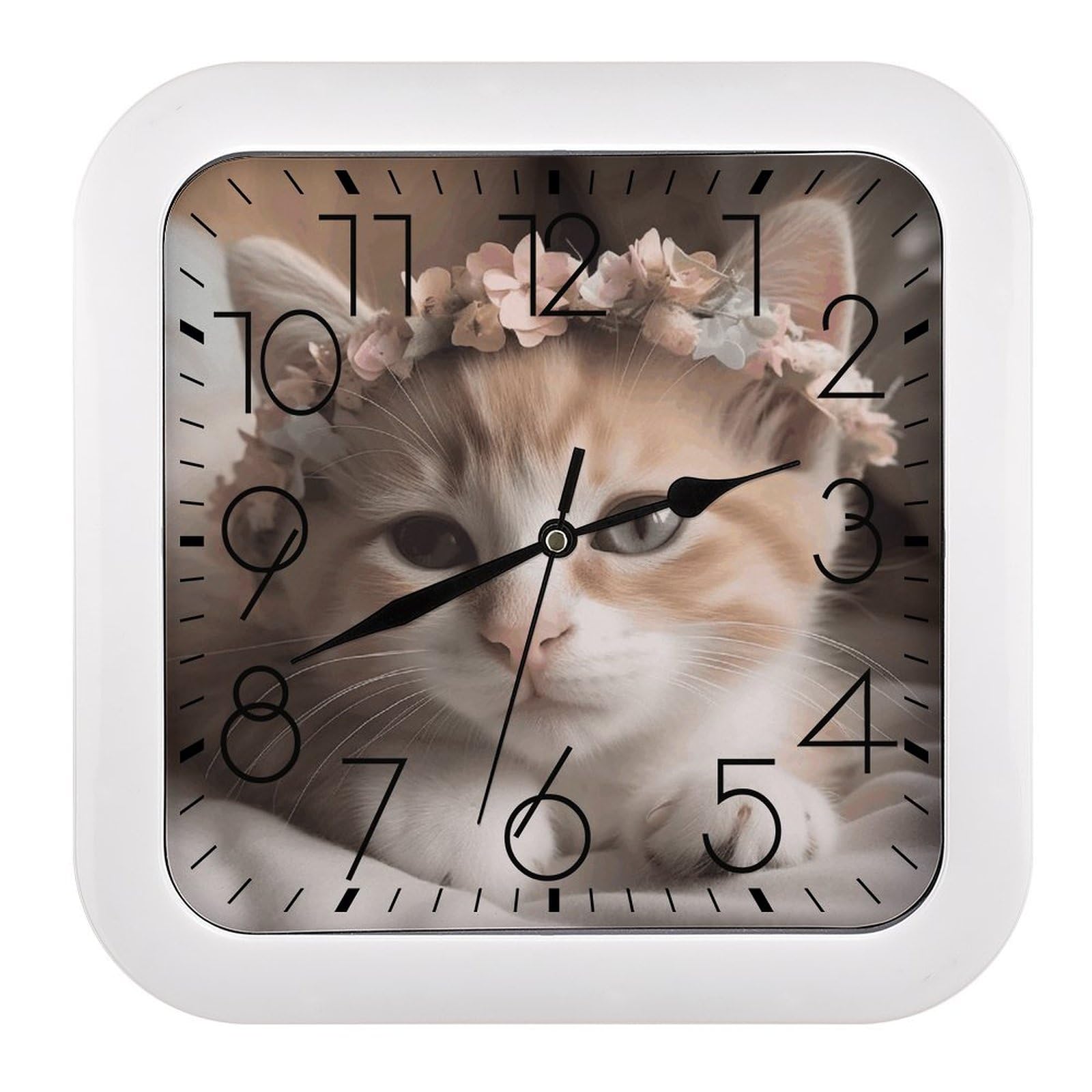 Horloge murale vintage chat animaux mignons pendule carrée silencieuse