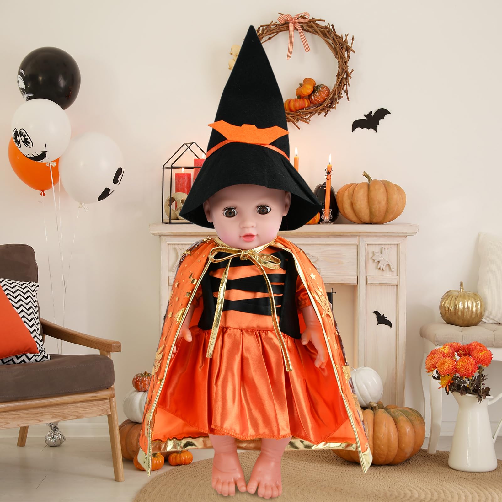 Ropa De Muñeca Para Halloween - Conjunto Con Vestido, Sombrero Y Capa, Para Muñecas De 35-45 Cm