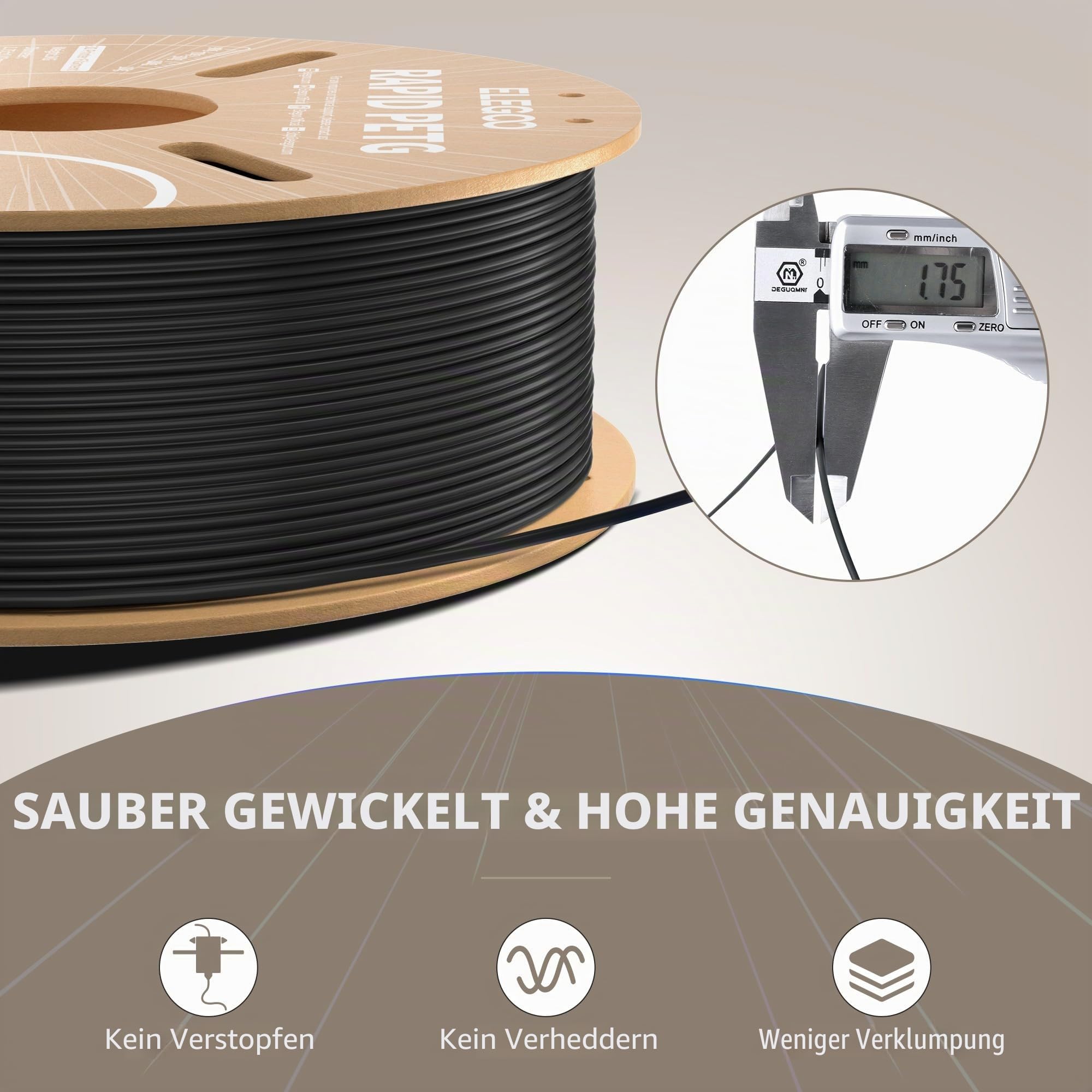 ELEGOO Rapid PETG Filament, 1,75 mm, Bündel, 4 kg, hohe Geschwindigkeit bis zu 600 mm/s, 3D-Drucker-Filament, Genauigkeit +/- 0,02 mm, 1 kg Kartonspule, passend für die meisten FDM-3D-Drucker (Schwarz